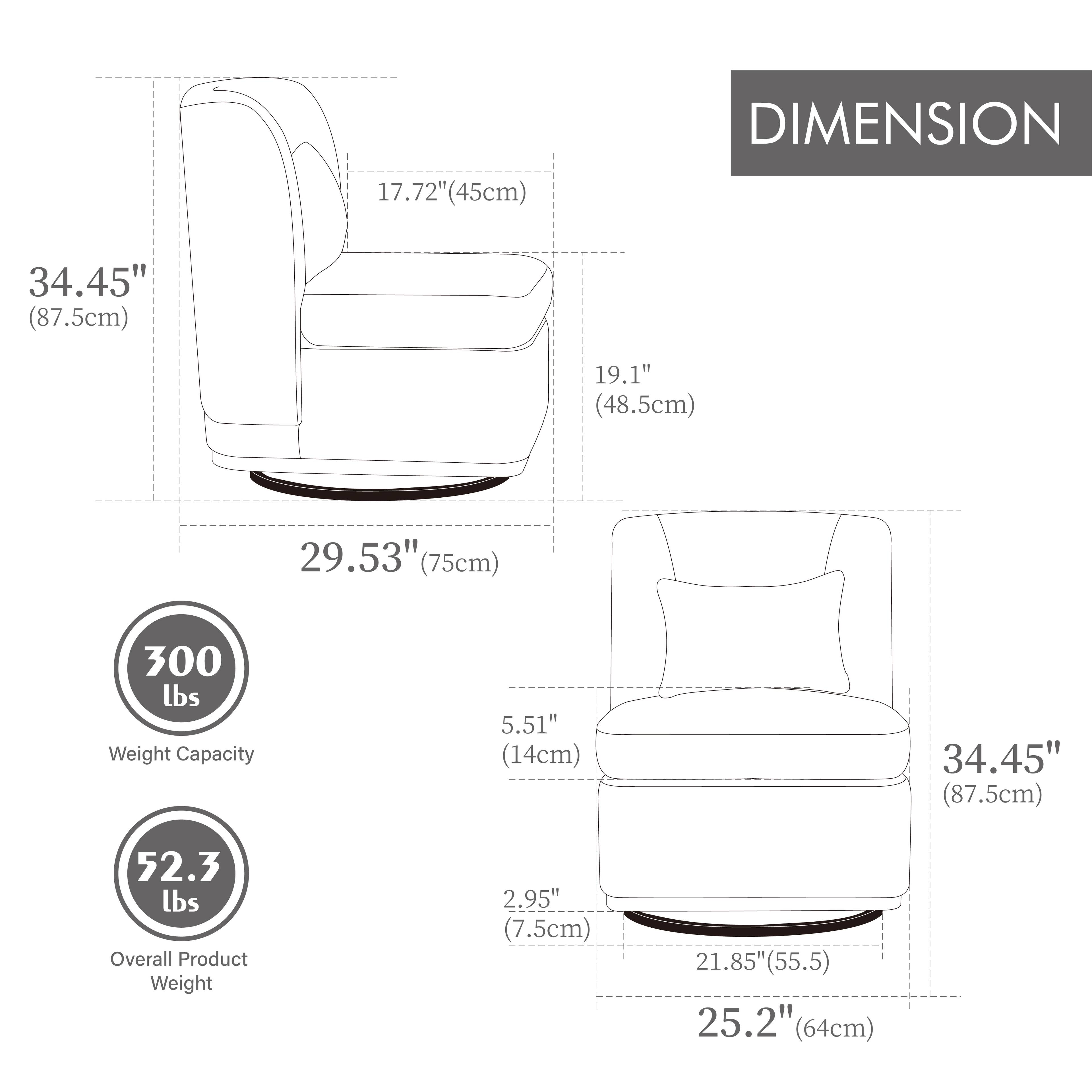 Alt View 4. TinyHomie - 25 Inch Taupe 360 Swivel Armless Metal Base Chenille Cushioned Chair with Pillow - brown.