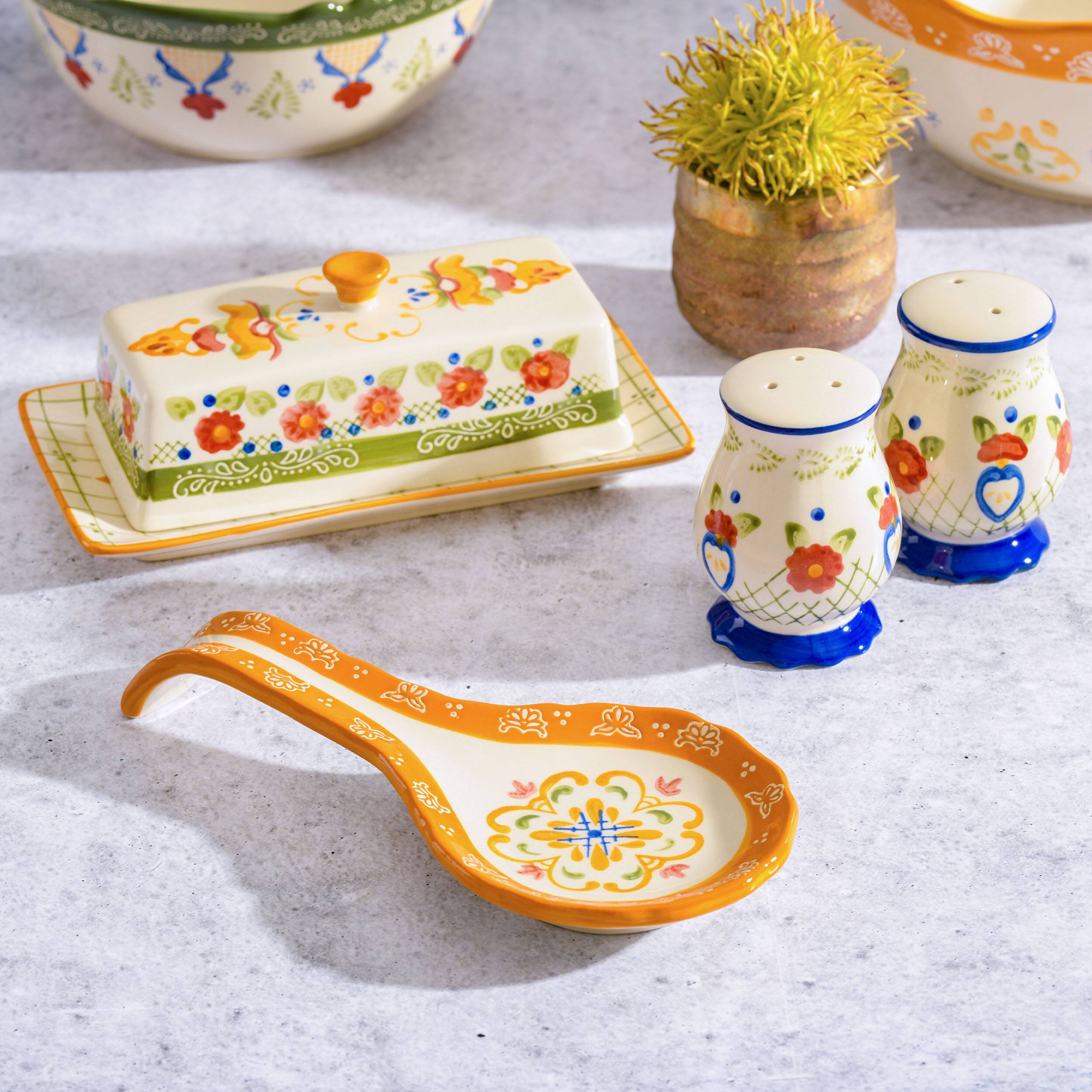 Alt View 8. Laurie Gates - Laurie Gates Tierra 4 Piece Hand Painted Ceramic Tableware Accessory Set - White.