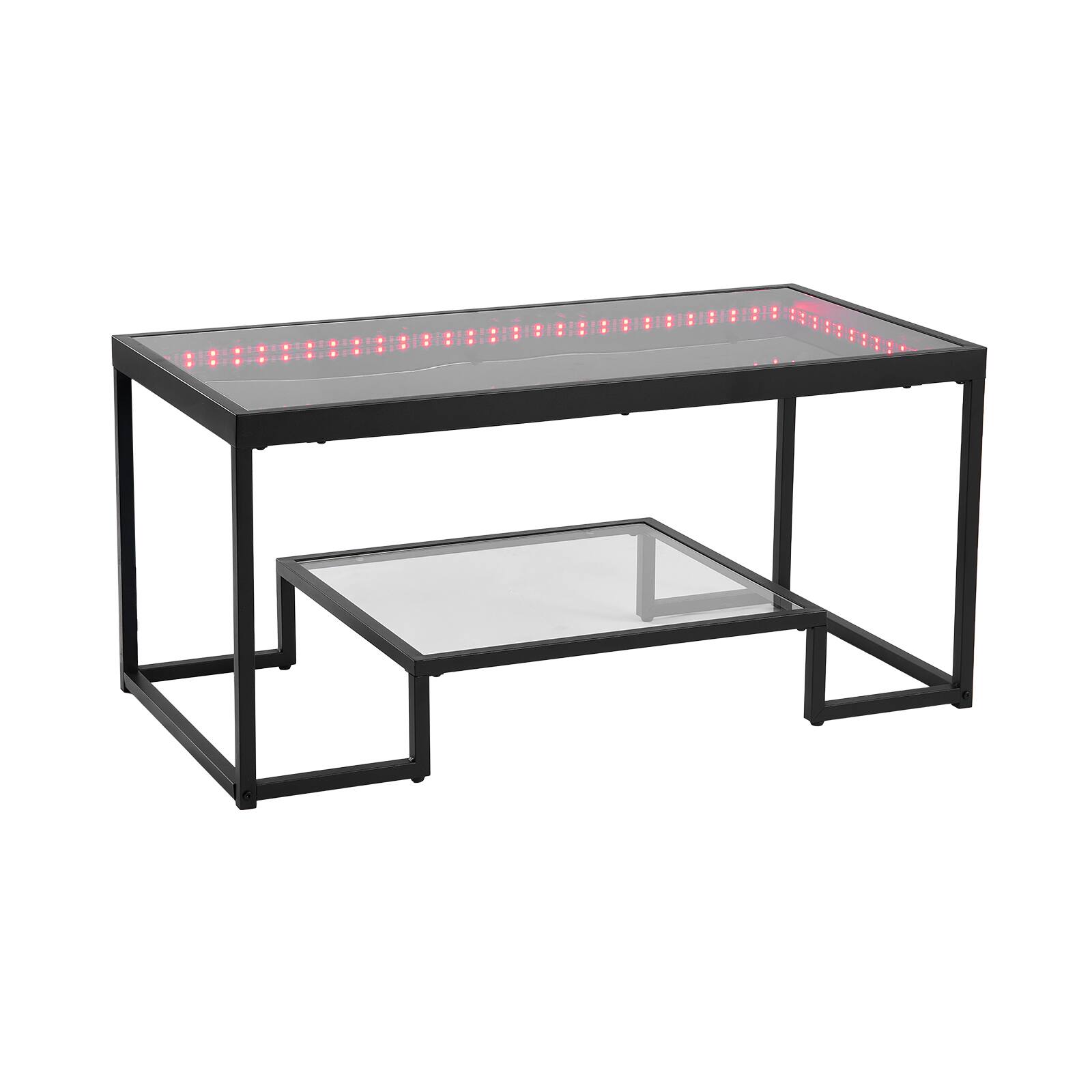 Alt View 5. VEVOR - Coffee Table, Modern Tempered Glass Coffee Table with Lighting, 2 Tiers Rectangle Glass Center Desk with Open Storage - Black.