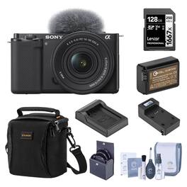 Bundle - Sony - ZV-E10 Mirrorless Vlog Camera with 16-50mm Lens, Black - with 128GB SD Card, Shoulder Bag, Extra Battery,