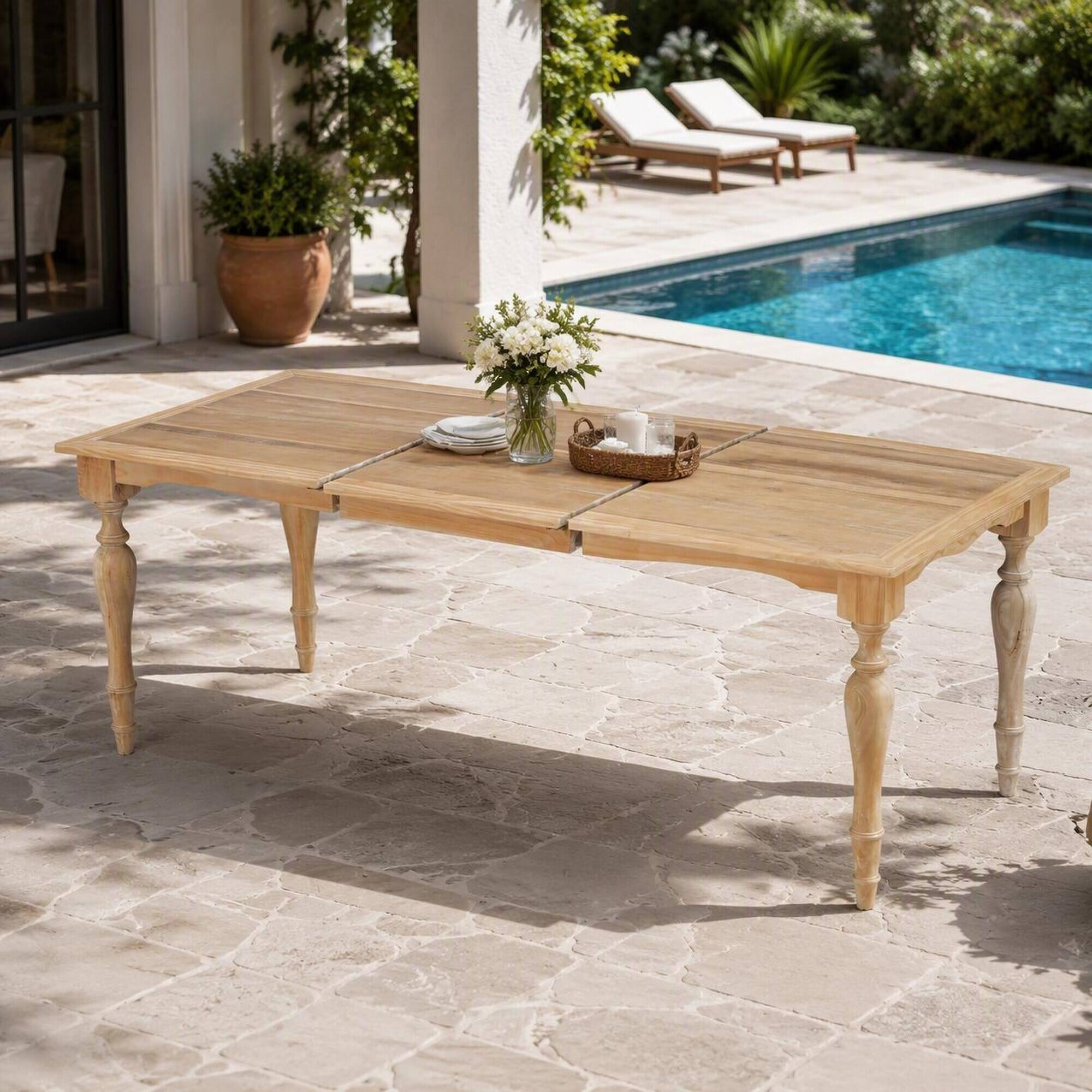 Alt View 1. RYHNUYNE - Farmhouse Wood Outdoor Dining Table,Rectangular Natural Patio Table with Turned Legs for Backyard Porch Garden - Natural.