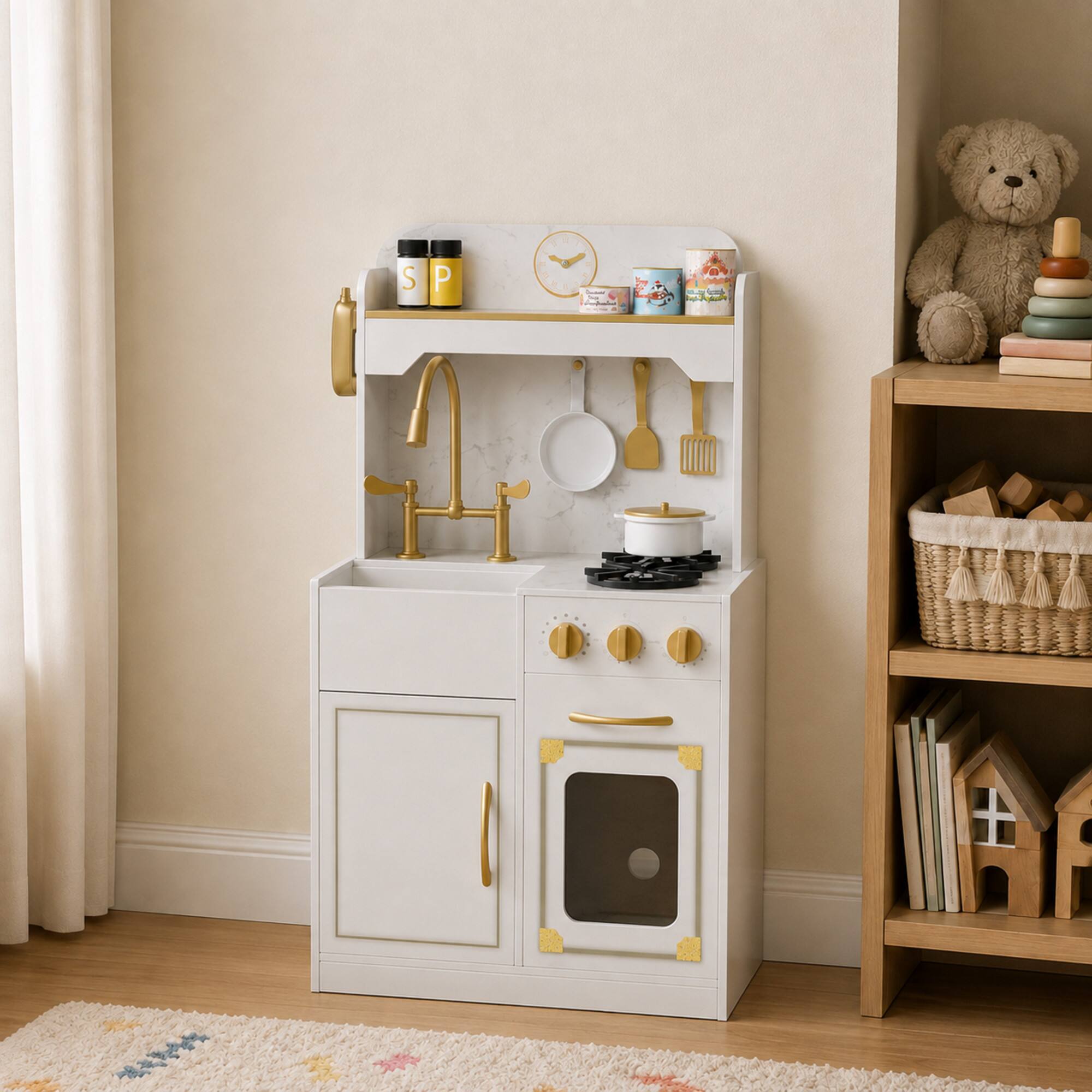 Angle. Teamson Kids - Petite Play Kitchen with 11 Accessories.