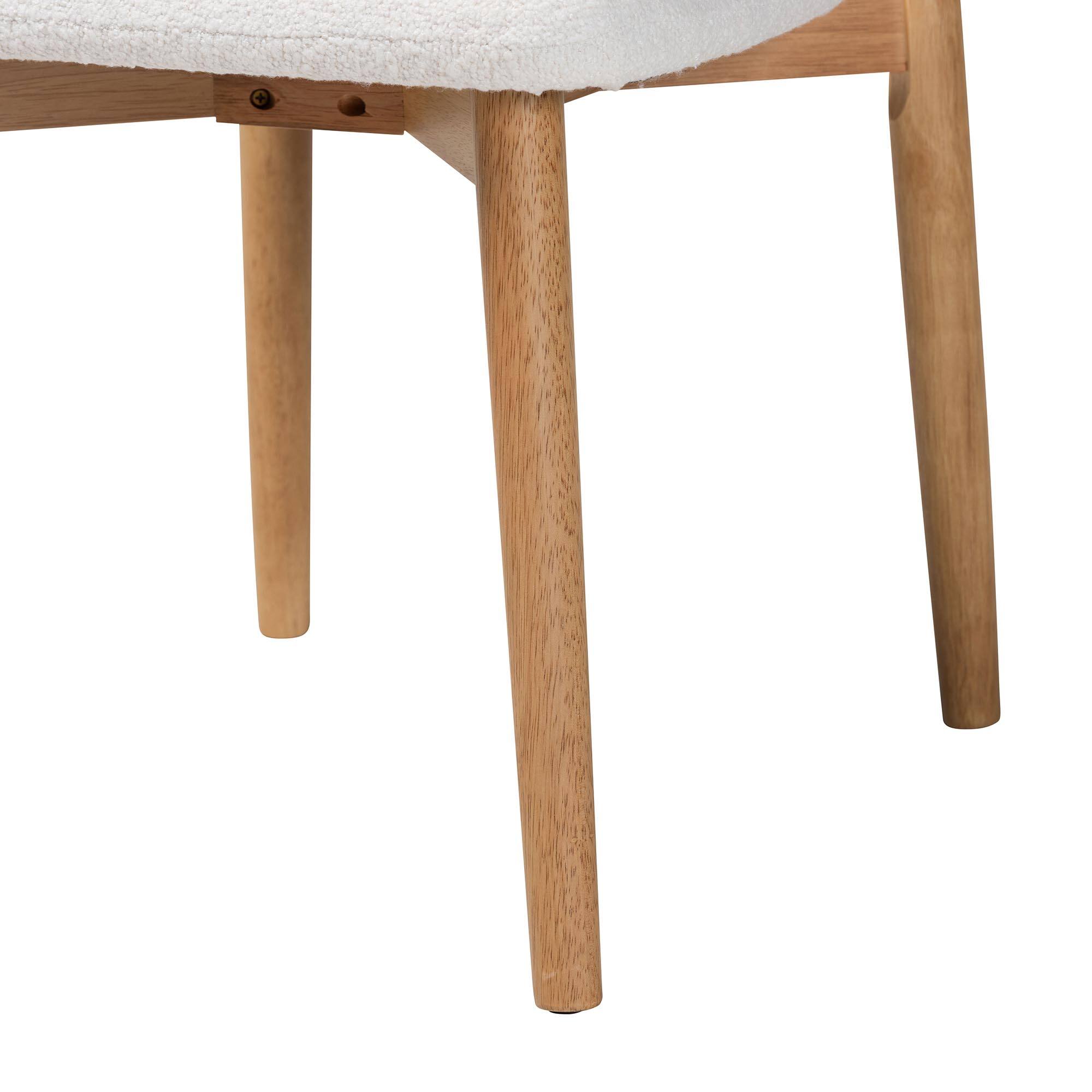 Alt View 1. Baxton Studio - Wattsu Boucle Upholstered Dining Chair Set of 2- Side Chair with Solid Wood Frame and Rounded Backrest - White/Natural Brown.