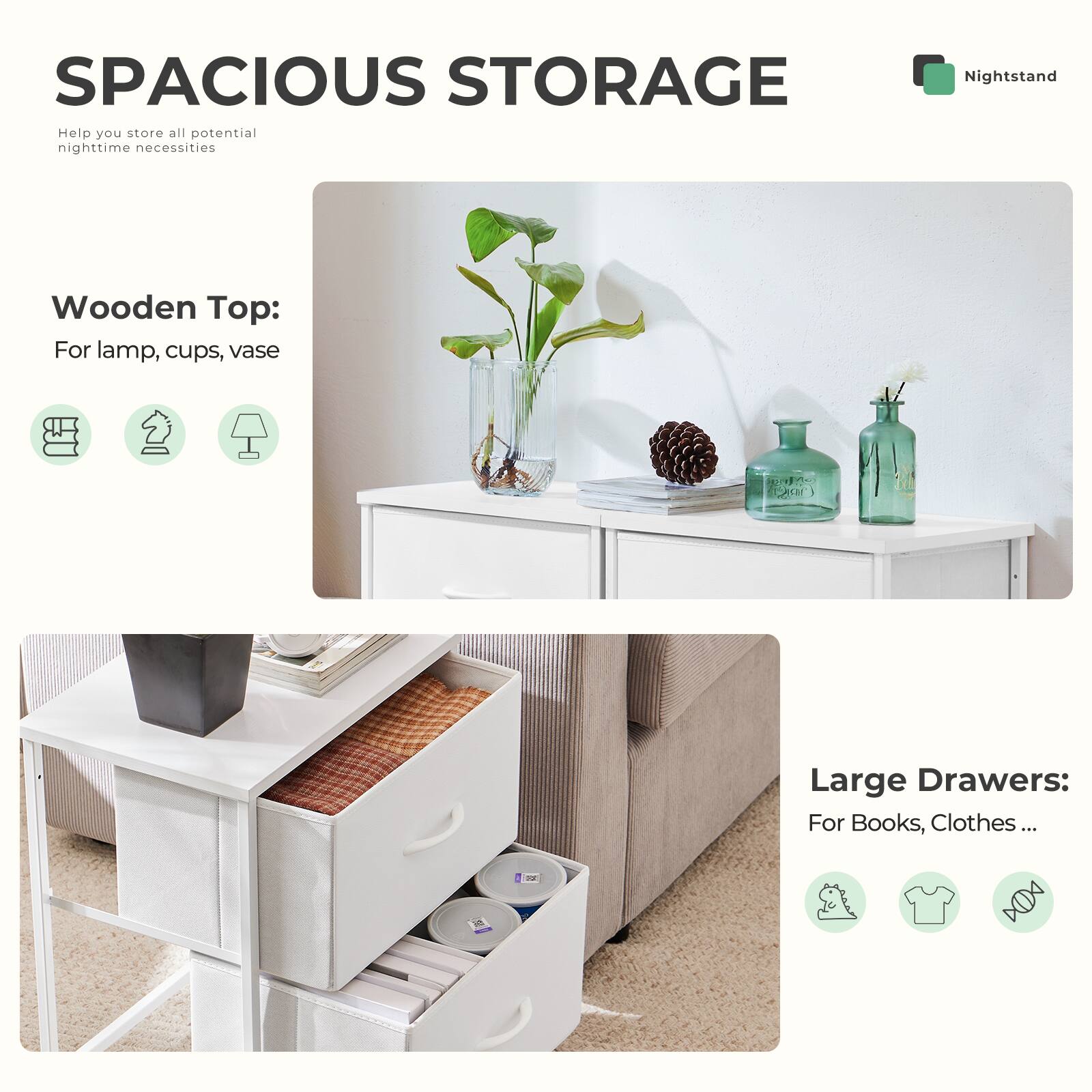 Sweetcrispy Set of 2 Compact Dresser with 2 Drawers and Metal Frame ...