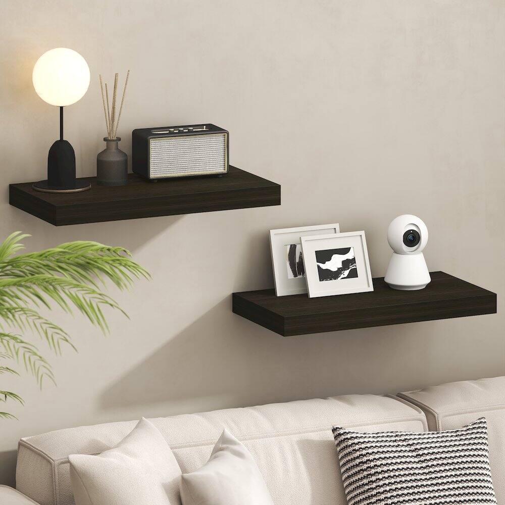 Angle. Furinno - TANNA Floating Shelves for Wall, Thick Shelf 12 x 24 Wall Shelf, Wall Mounted Floating Shelf with Invisible Brackets - Tobacco Oak.