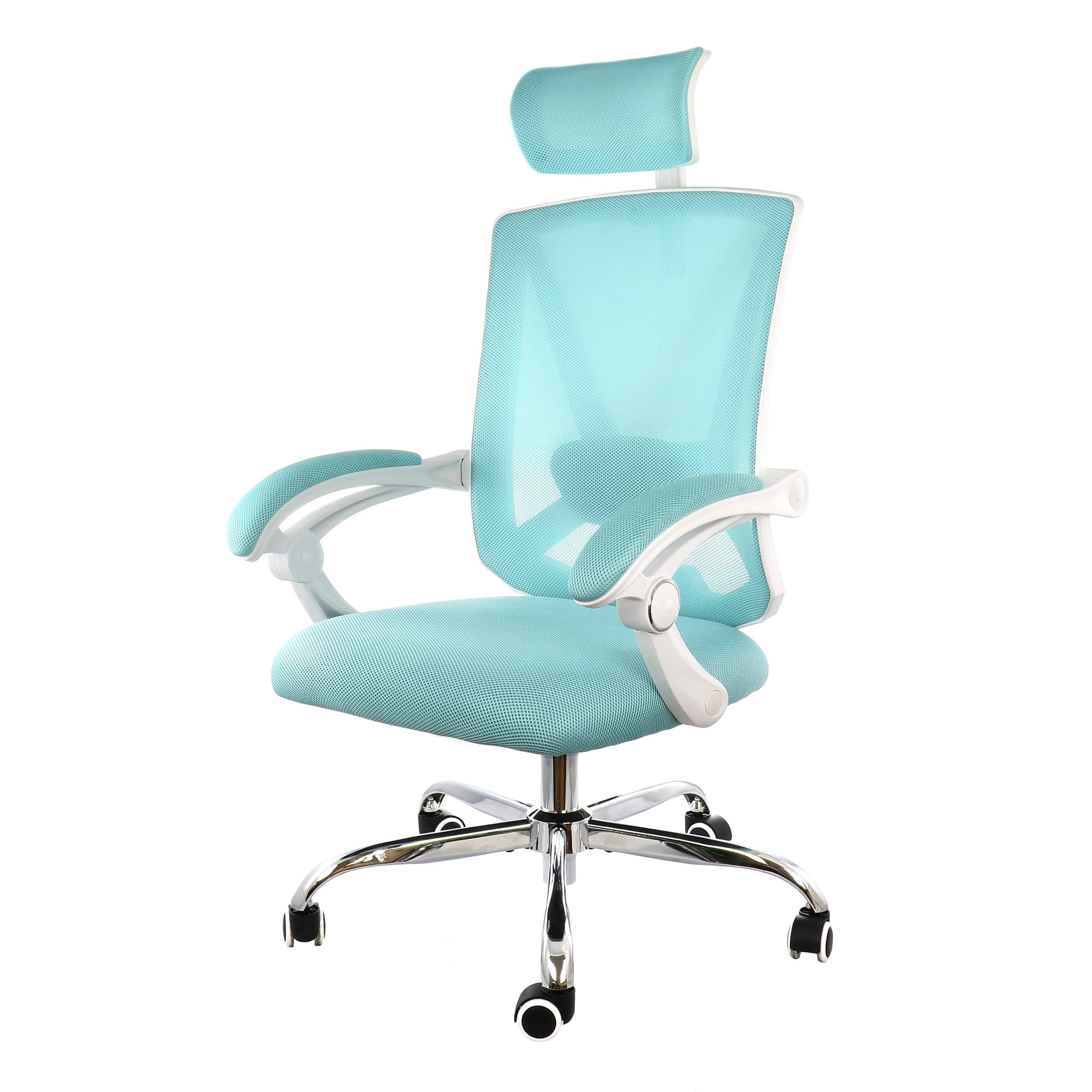 Elama - Full Back Mesh Adjustable Office Chair with Headrest with White Frame - Blue