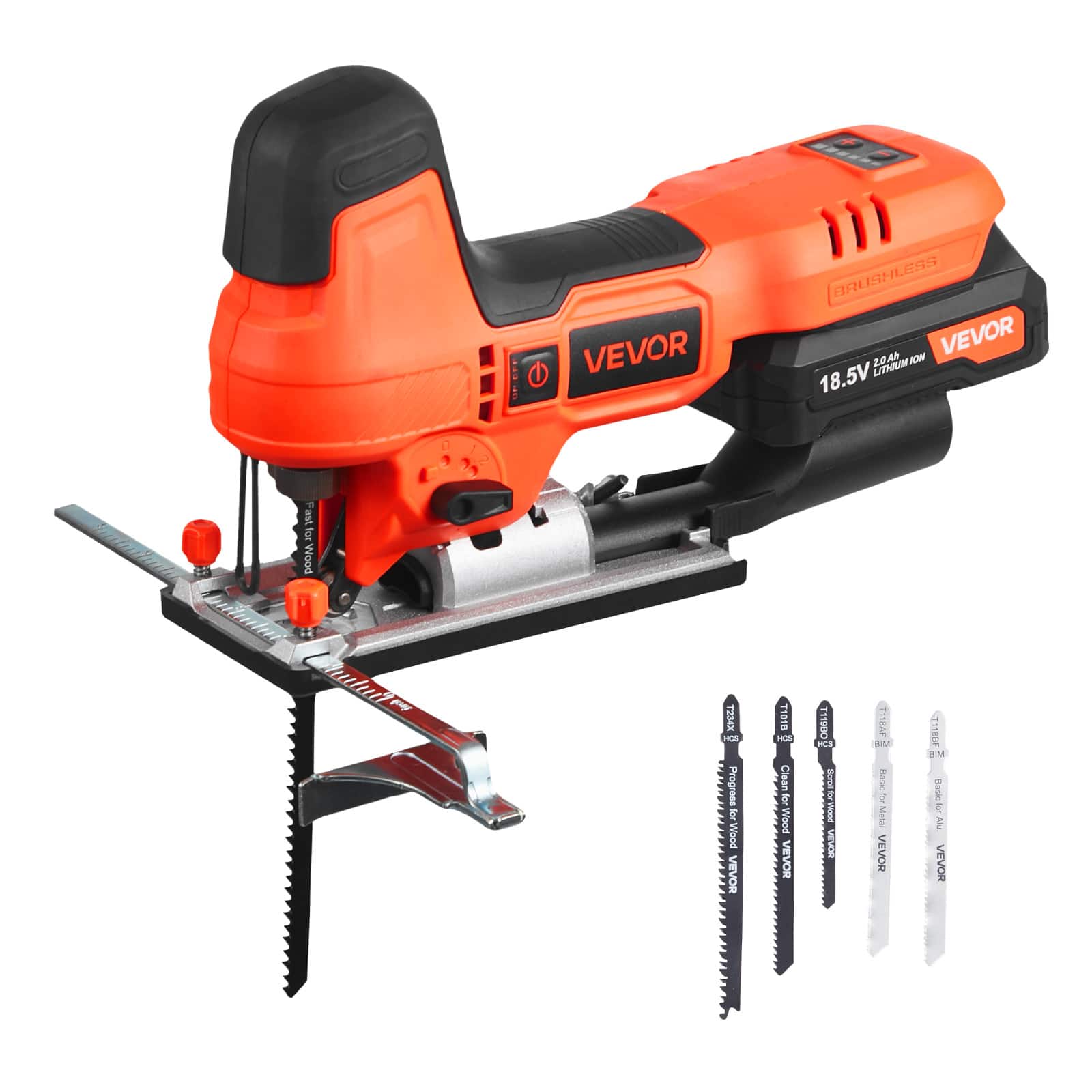 VEVOR - Cordless Jig Saw, 20 V Brushless Motor, 3500 SPM Blade Speed, Cordless Jigsaw with 6 pcs Blades, LED Light - Orange + Black price history on PriceWatchPro
