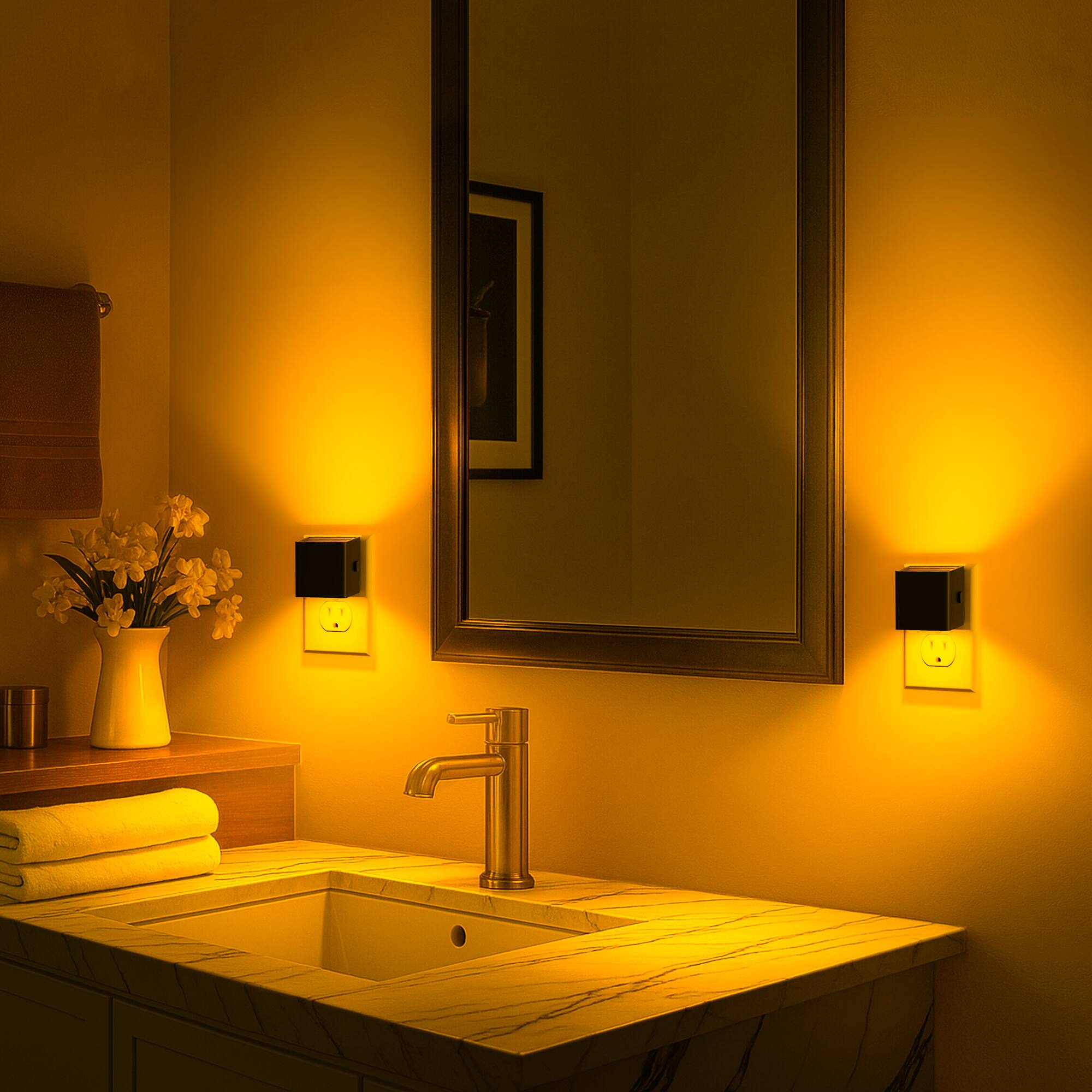 Alt View 5. Jandcase - JANDCASE 2-Pack 1W  Plug-in Night Light, Amber Glow, Up/Down Light, 3-Step Dimming, Color Memory, Dusk-to-Dawn - Black.