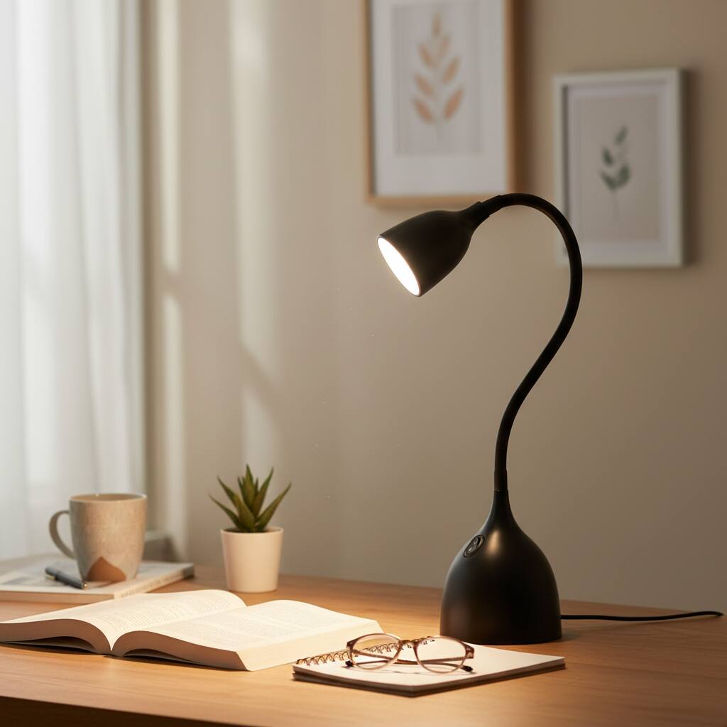Back. Dazzed Corner - LED Desk Lamp with Adjustable Gooseneck, Eye-Caring Light - Black.