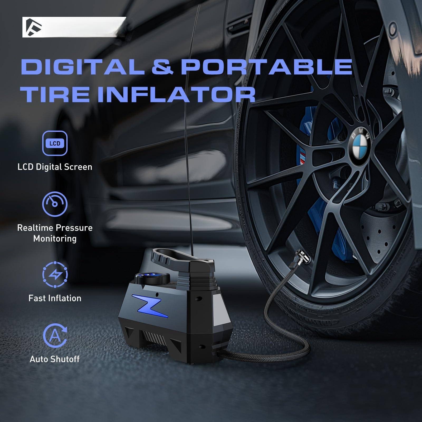 DIGITAL & PORTABLE TIRE INFLATOR

- LCD Digital Screen
- Realtime Pressure Monitoring
- Fast Inflation
- Auto Shutoff