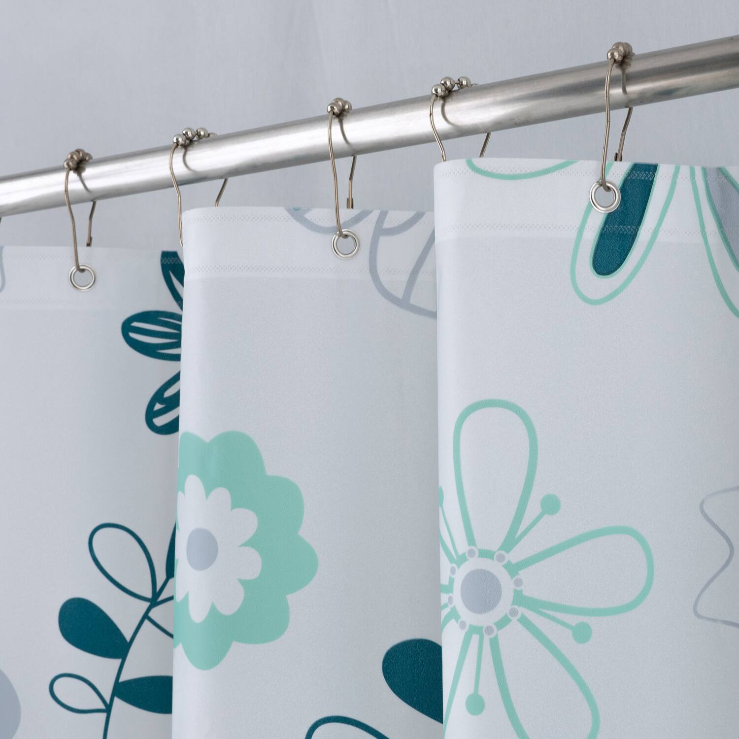 Left. RT Designers Collection - RT Designers Collection 90GSM Peva Glit Printed Romy Shower Curtain 70" x 72" Blue - Blue.