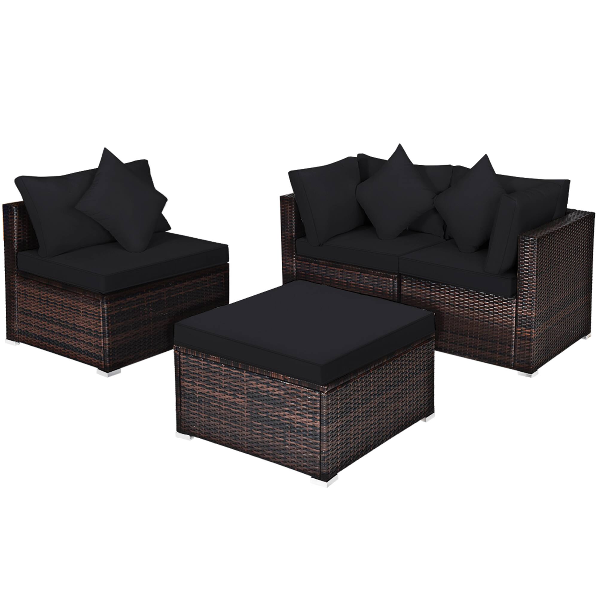 Alt View 1. Gymax - Gymax 4PCS Rattan Patio Conversation Furniture Set Yard Outdoor w/ Black Cushion - Black.