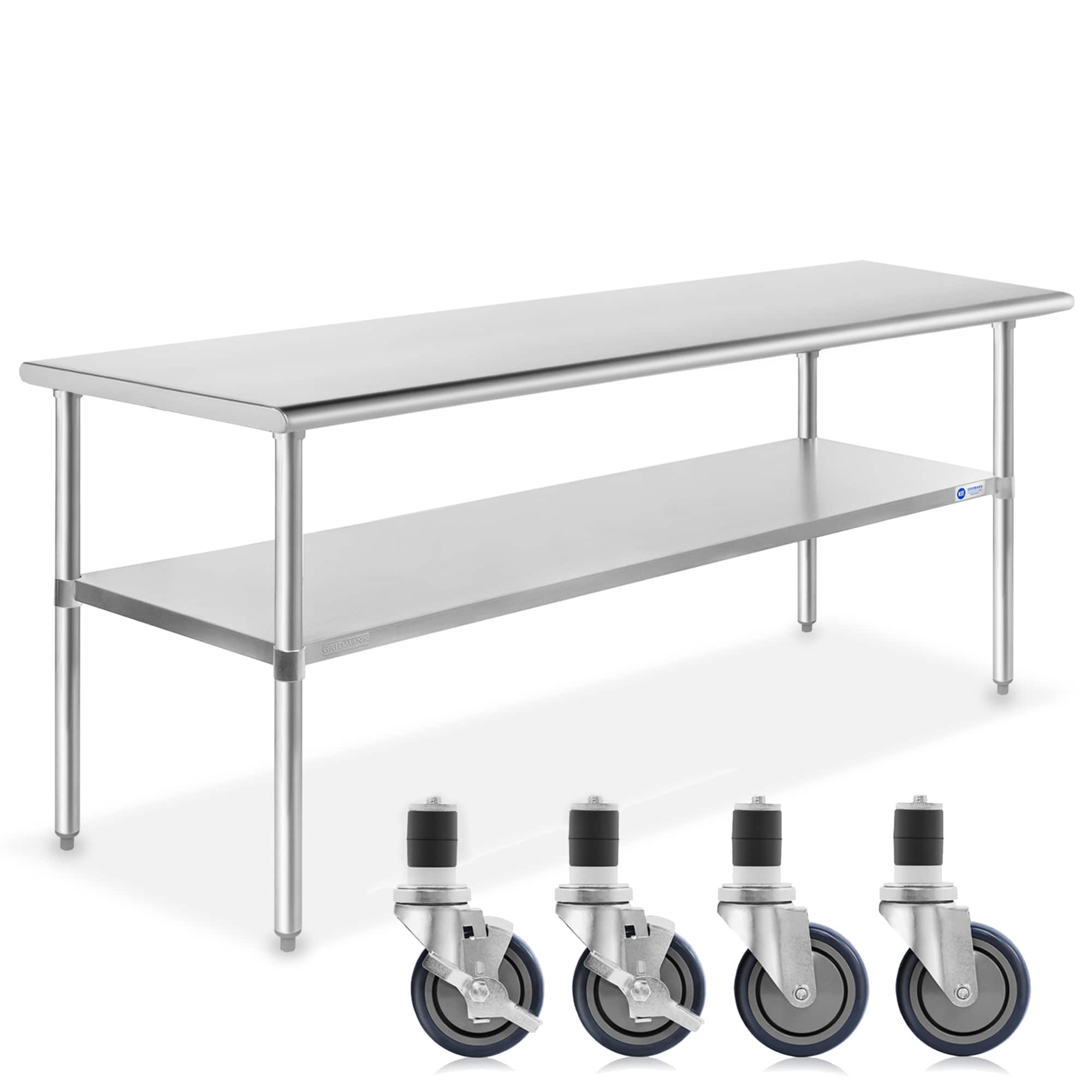 GRIDMANN - NSF Stainless Steel Prep and Work Tables with 4 Casters - Silver