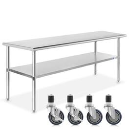 GRIDMANN - 72 x 30-in NSF Stainless Steel Prep Table with 4 Casters - Silver