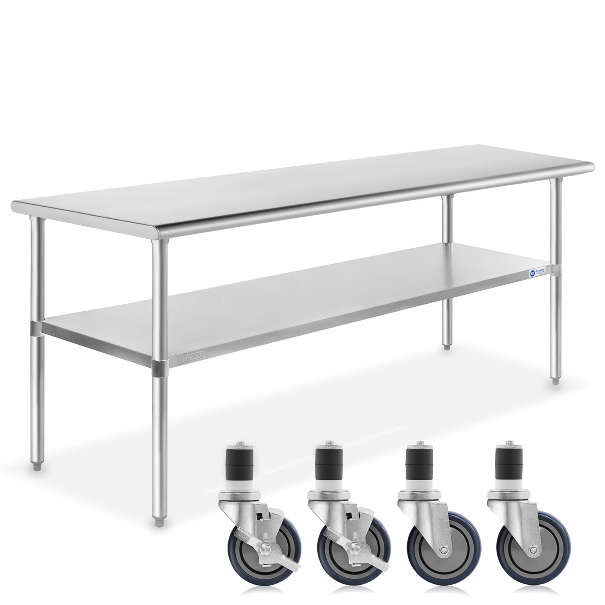 Front. GRIDMANN - 72 x 30-in NSF Stainless Steel Prep Table with 4 Casters - Silver.