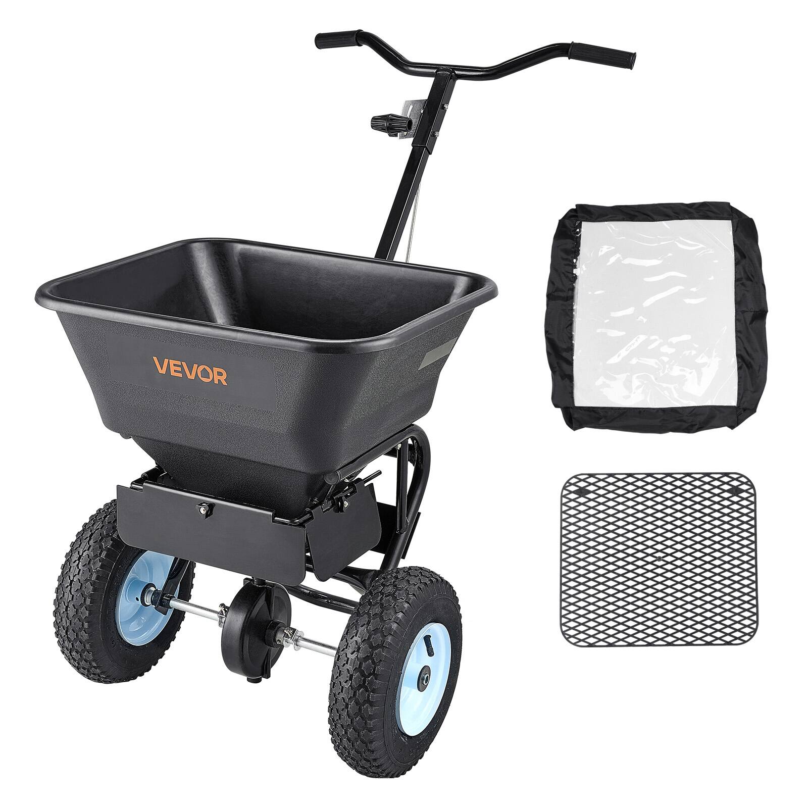 Alt View 5. VEVOR - Lawn Spreader, 100LBS Capacity, Walk-Behind Push Spreader, 0-9.8ft Spreading Width, 13 in All Terrain Pneumatic Tires - Black.