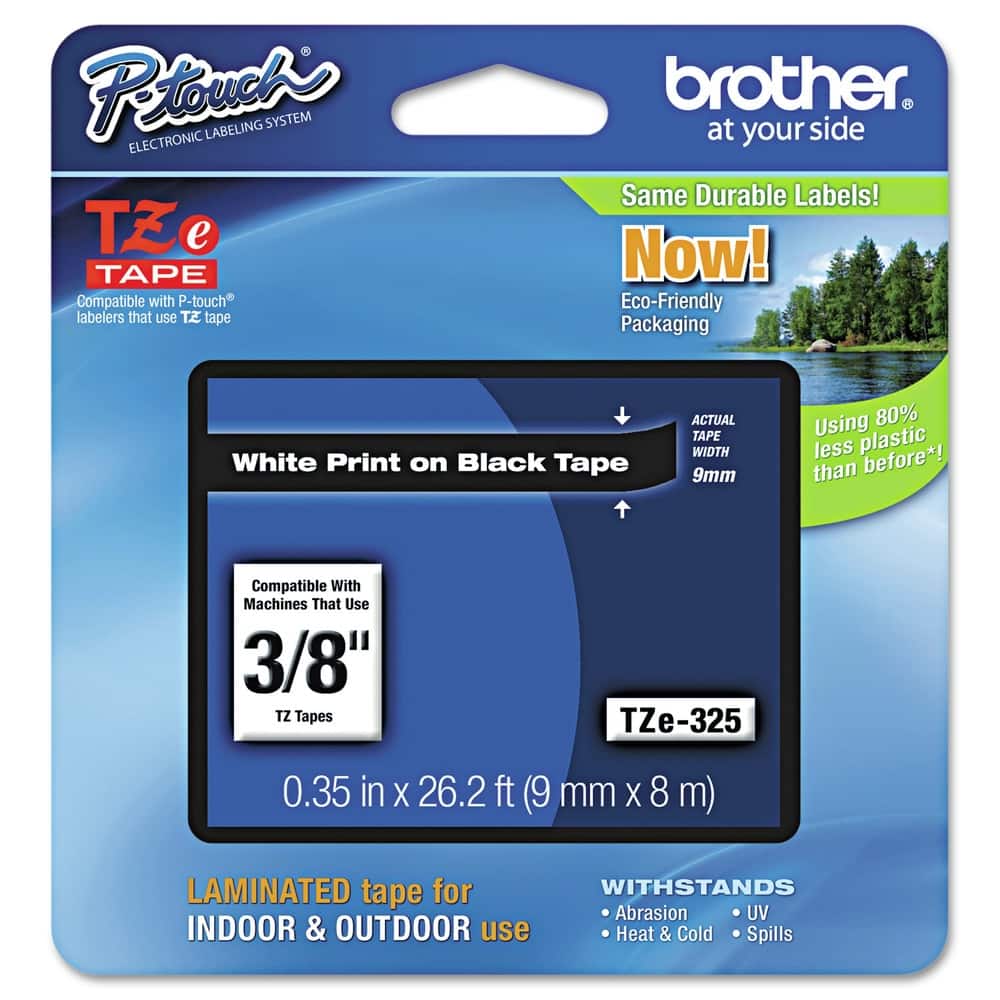 Brother - P-Touch TZE325 0.35 in. x 26.2 ft. TZe Standard Adhesive Laminated Labeling Tape - White on - Black