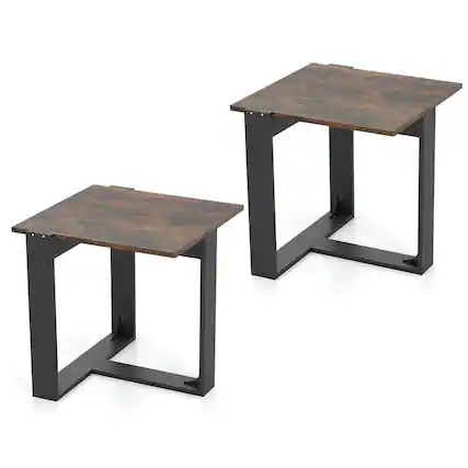 Front. Kadyn - Industrial Metal Frame End Table for Sofa or Bedside, Black - Brown.
