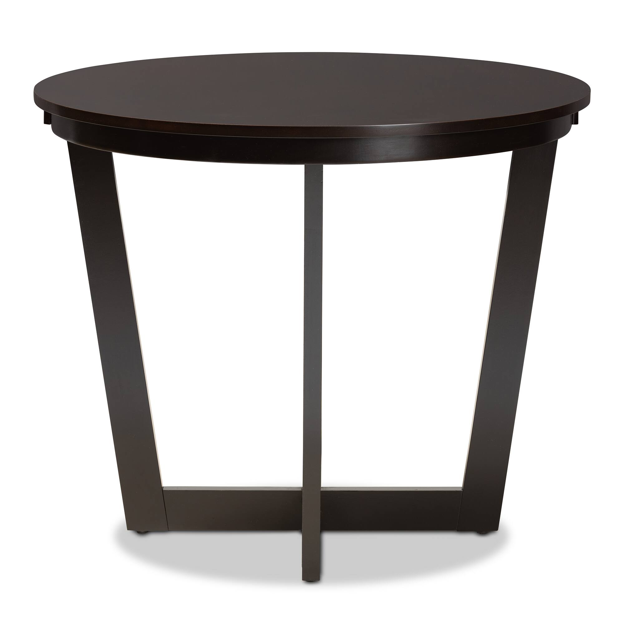 Angle. Baxton Studio - Alayna Modern and Contemporary Finished 35-Inch-Wide Round Wood Dining Table - Dark Brown.