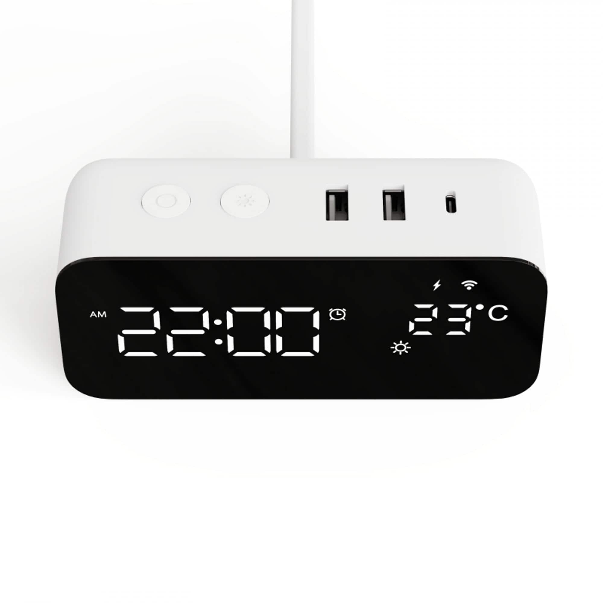 Dazzed Corner - Smart WiFi Alarm Clock with Fast Charging, 2 AC Outlets - White
