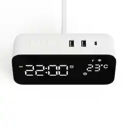 Dazzed Corner - Smart WiFi Alarm Clock with Fast Charging, 2 AC Outlets - White