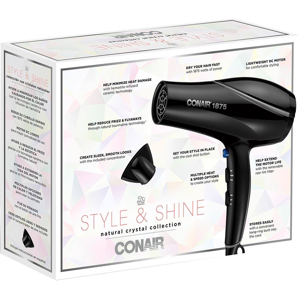 STYLE & SHINE  
colección con cristales AYUDE A naturales con CAUSADOS MINIMIZAR LOS la POR tecnologia EL CALOR DAOS infusin de cermica hematita con SEQUE % oon 1875 CABELLO vatos de RPIDO MOTOR potencia pa DC mayo LIGERO comodidad de AYUDE A usO gracias T LA RESUCIR EL n ESTTICA PRIZZ turmaina becnologia natue cermica con AYUIDE A gracias VIDA DEL EXTENDER . LA s0O MOTOR traer DE MILTIPLE removible  CALOR Y OPCIONES c VELOCIDAD M FLJE peinado con s & PEINADO boton de CREE sr toio con M ESTILOS concentrutrn LISOS Y d ain SEDOSOS incluido Incluye instrucciones o espahol CONAR noEe no A SHINE HAIR FAST DRY YOUR 1875 warts of power with HEAT DAMAGE HELP MINIMIZE with hematite-infused ceramic technology CONAIR 1875 FRIZZ & FLYAWAYS HELP REDUCE tourmaline technology*