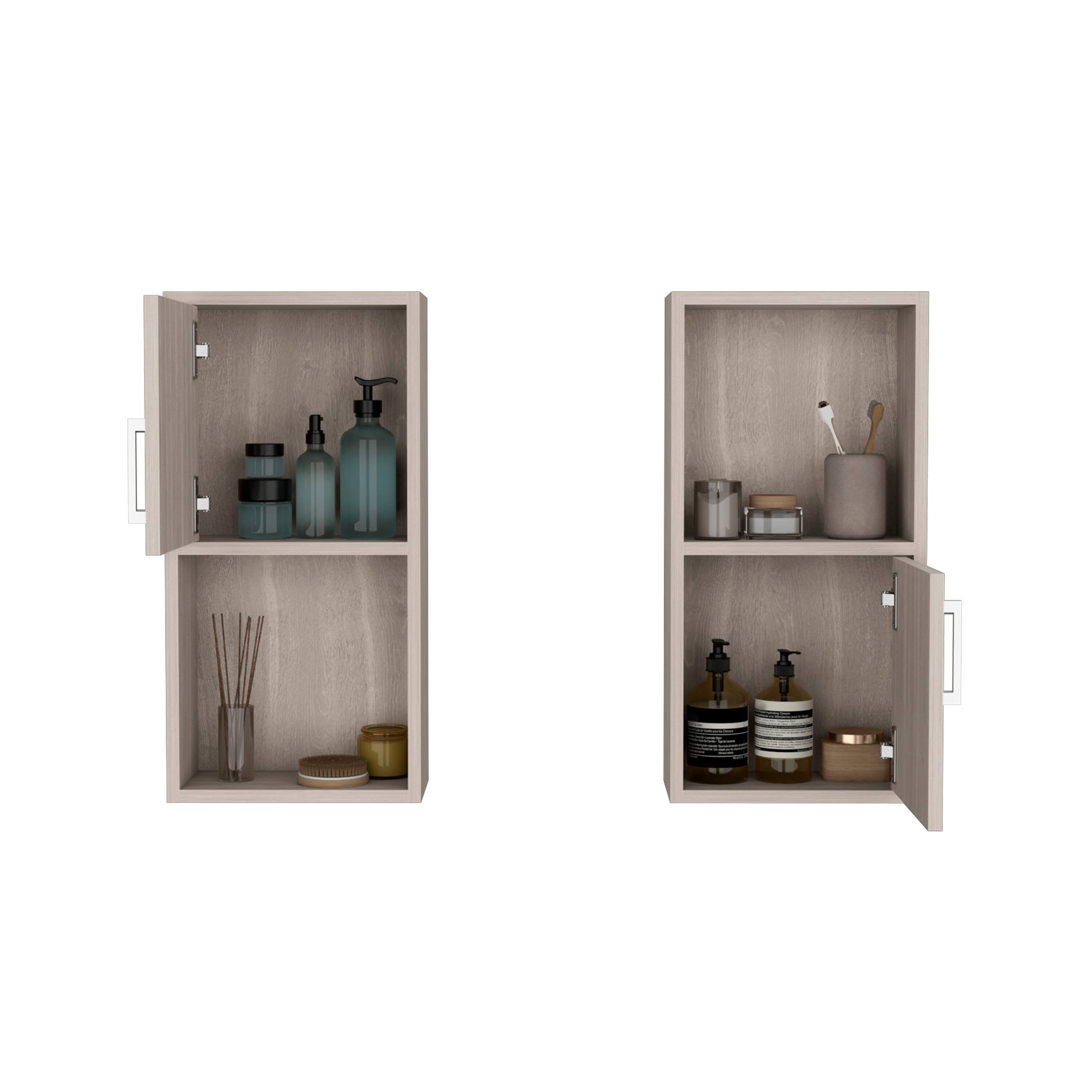 Left. TuHome - Oba 2-Pc Wall-Mounted Bathroom Medicine Cabinet With Open And Closed Storage - White Oak.