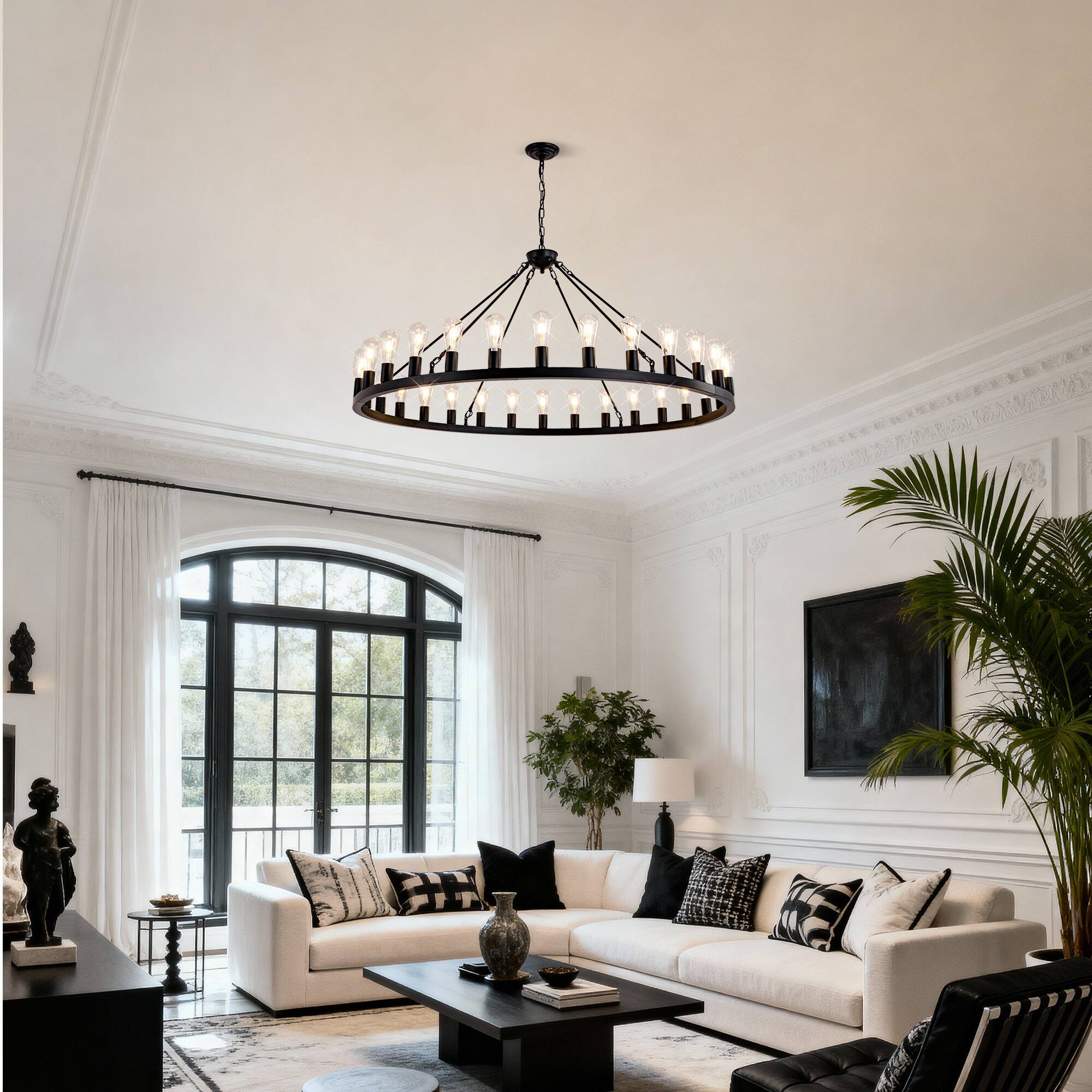 Alt View 1. Boyel Living - 64 Inch Matte Black Wagon Wheel Chandelier With 30 Lights No Bulbs E26.