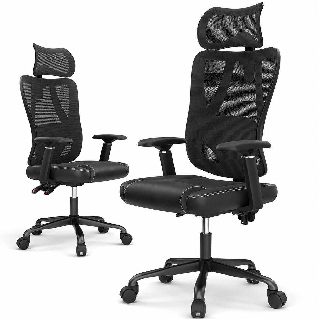 Angle. ACGAM - CG-5455M Ergonomic Office Chair, High Back Breathable Mesh Chair w/ Adjustable Lumbar Support, Headrest & Armrests,Tilt - Black.