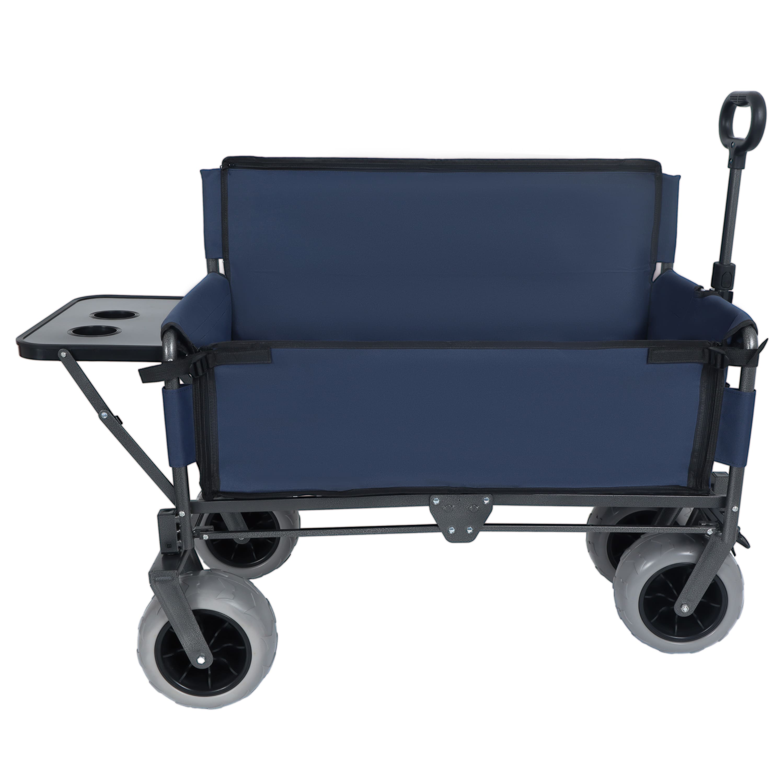APRILSOUL - 3-in-1 Folding Wagon with Bench Seat and Rear-Mounted Folding Tabletop 500lbs Capacity Beach Tires for Camping - Dark Blue