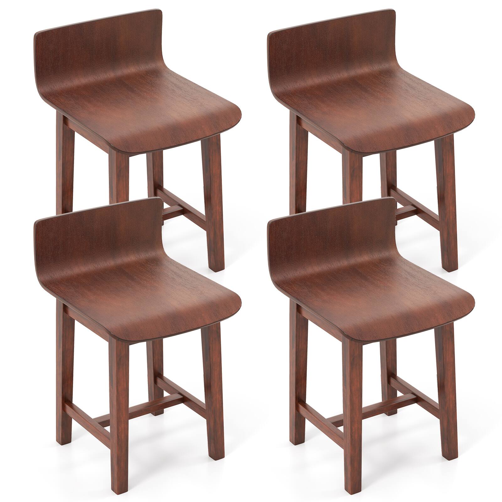 Gymax - Swivel Dining Chair Set of 4 Farmhouse Wooden Kitchen Chairs Armless Side Chairs - Walnut