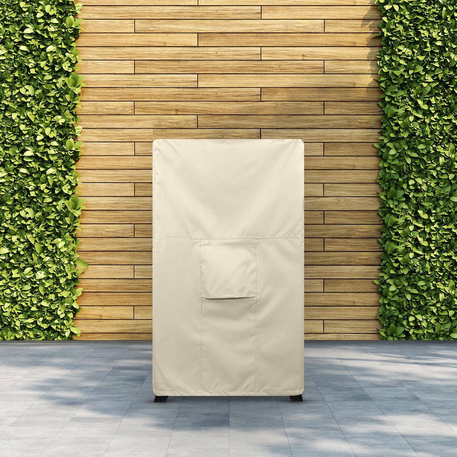 Angle. KHOMO GEAR - Panther Series - Heavy Duty Outdoor Black Smoker Cover Protector 17" x 20" x 35.5" - Beige.
