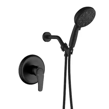 Front. Boyel Living - Matte Black Shower Set with 10 Function Handheld Shower and Pressure Balance Valve - Matte Black.
