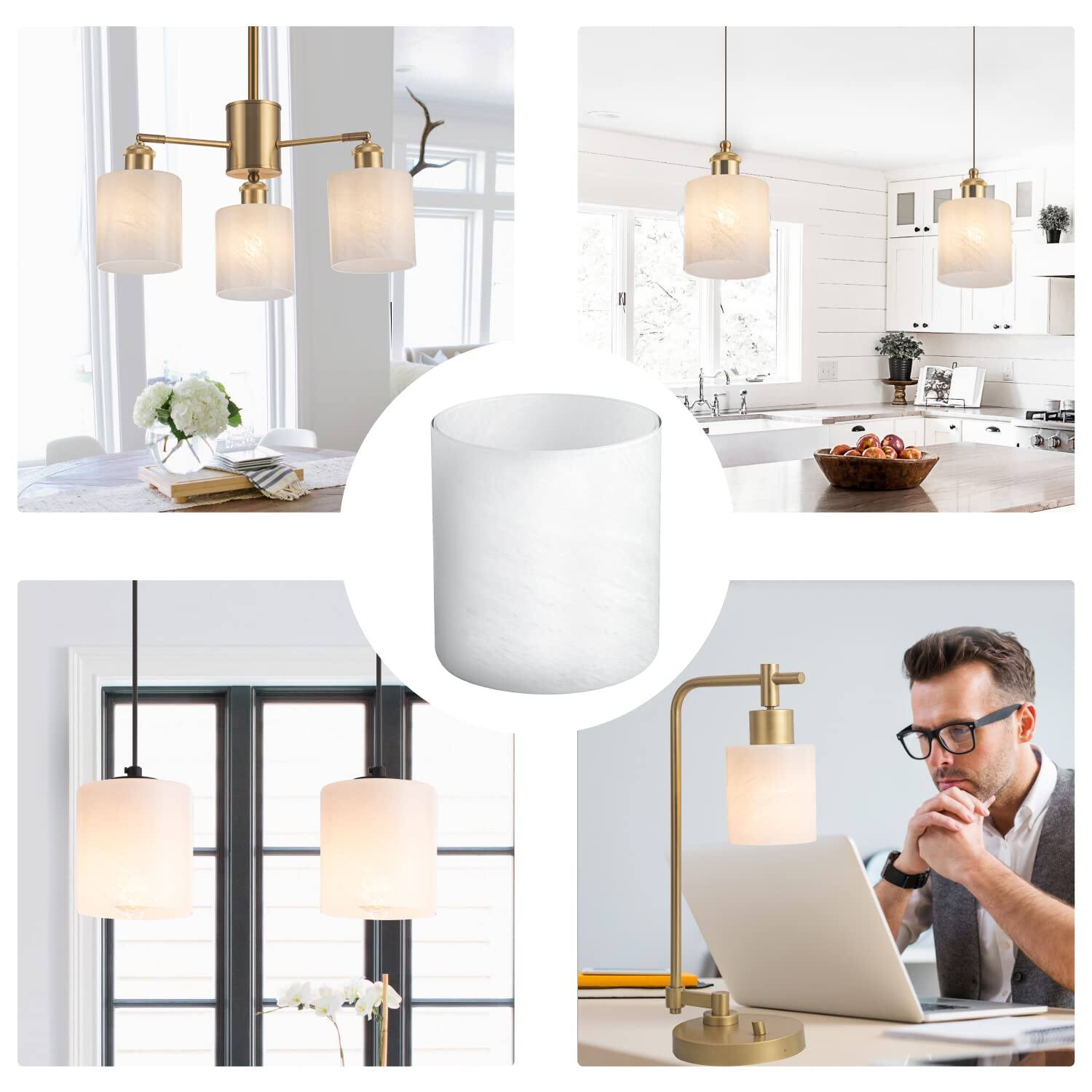 Alt View 2. Comfort Essence - Pack Alabaster Glass Lamp Shade Cylinder Replacement With nch Fitter Opening For Pendant Light Desk Wall - Clear.