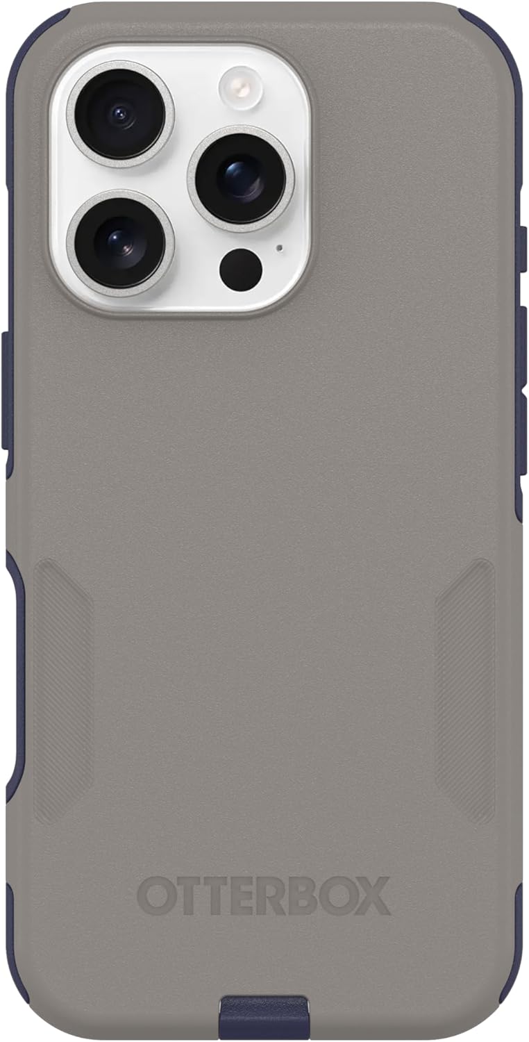 Left. OtterBox - OtterBox - Commuter Series Hard Shell for MagSafe for Apple iPhone 16 Pro - Fogbound Blue (Grey & Blue).