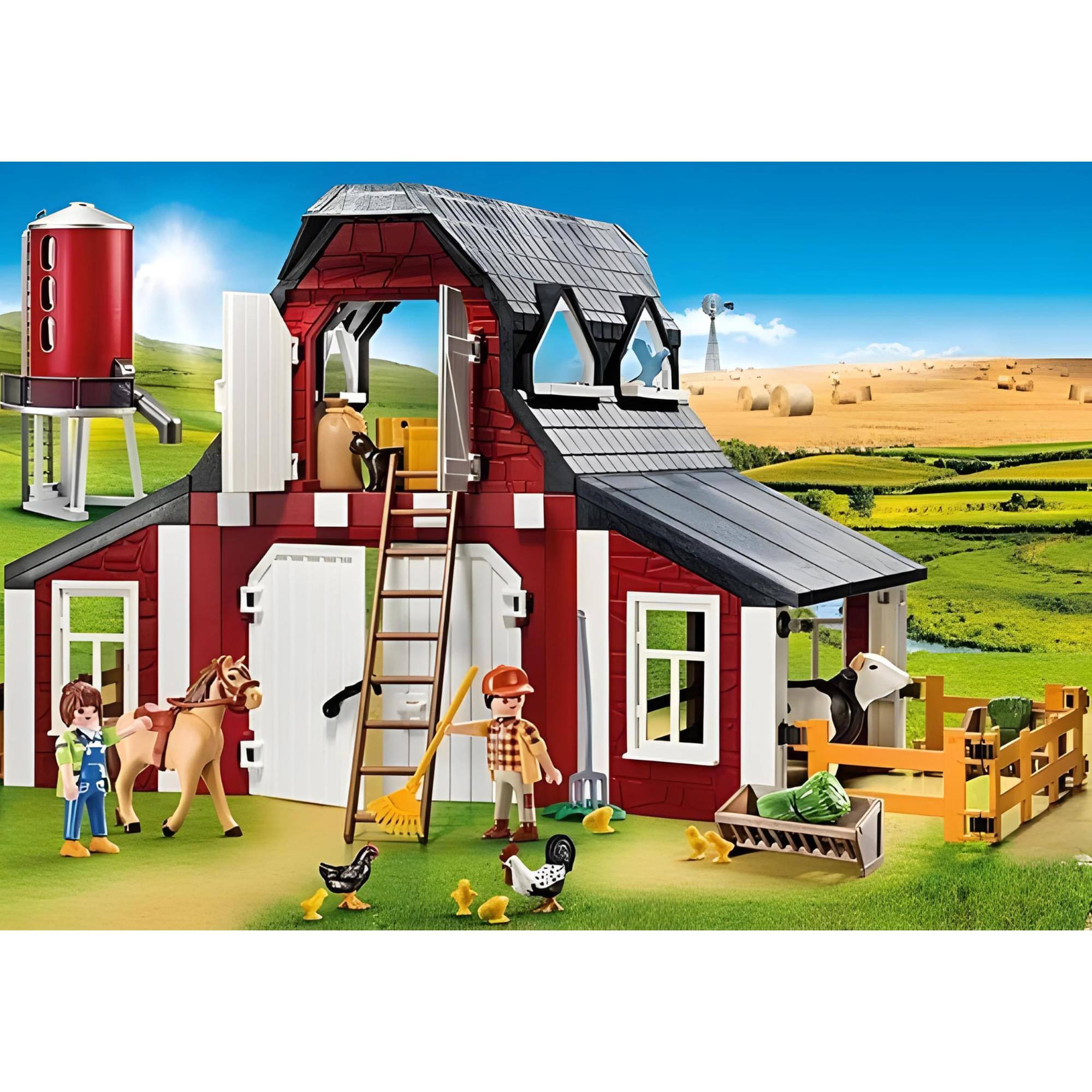 Alt View 3. Playmobil - Playmobil 9315 Barn with Silo Building Set - Red.