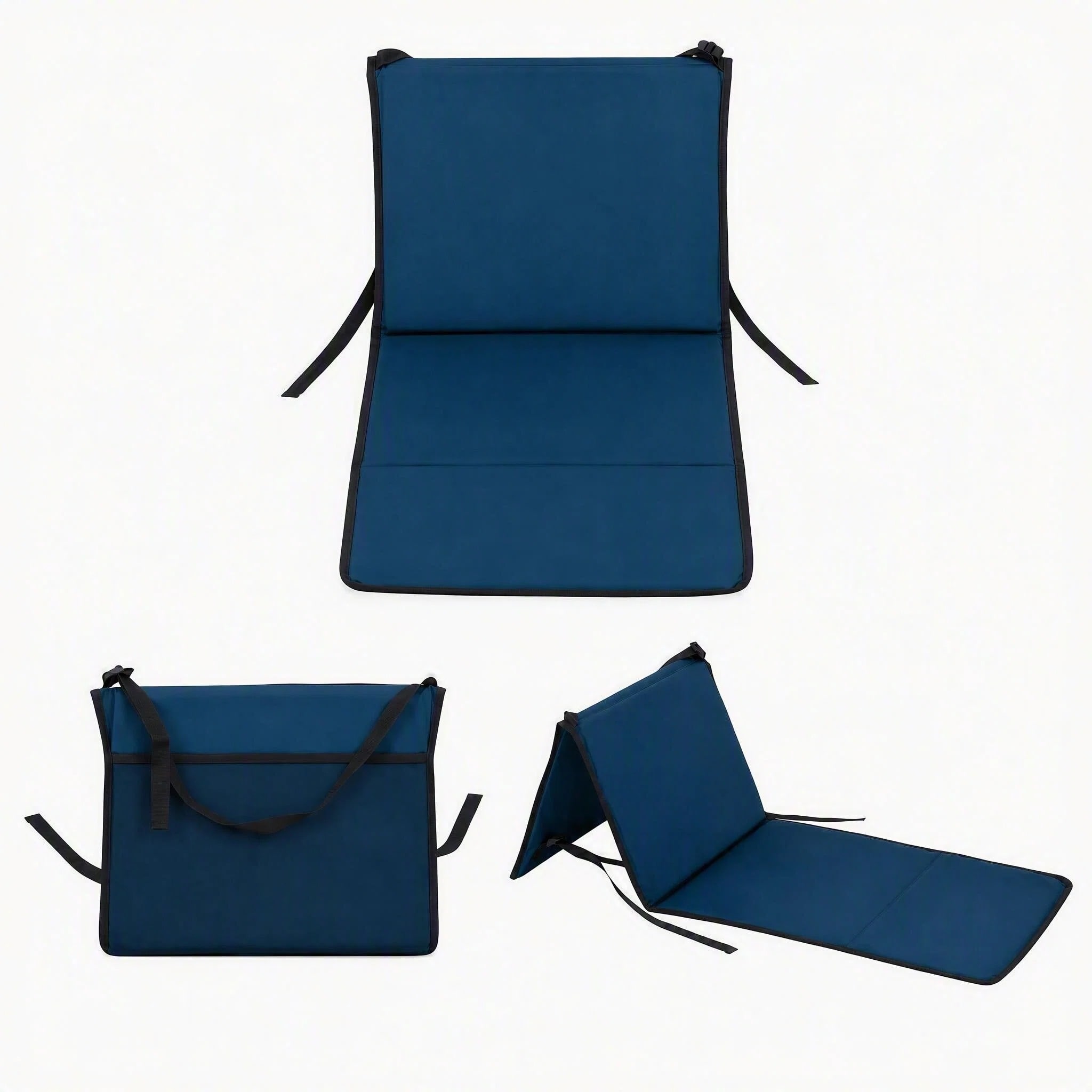 SUNJOY - Ultra-Light Reclining Beach Tanning Mat Lounge Chair with Backrest, Portable for Camping & Road Trips, Khaki - Blue