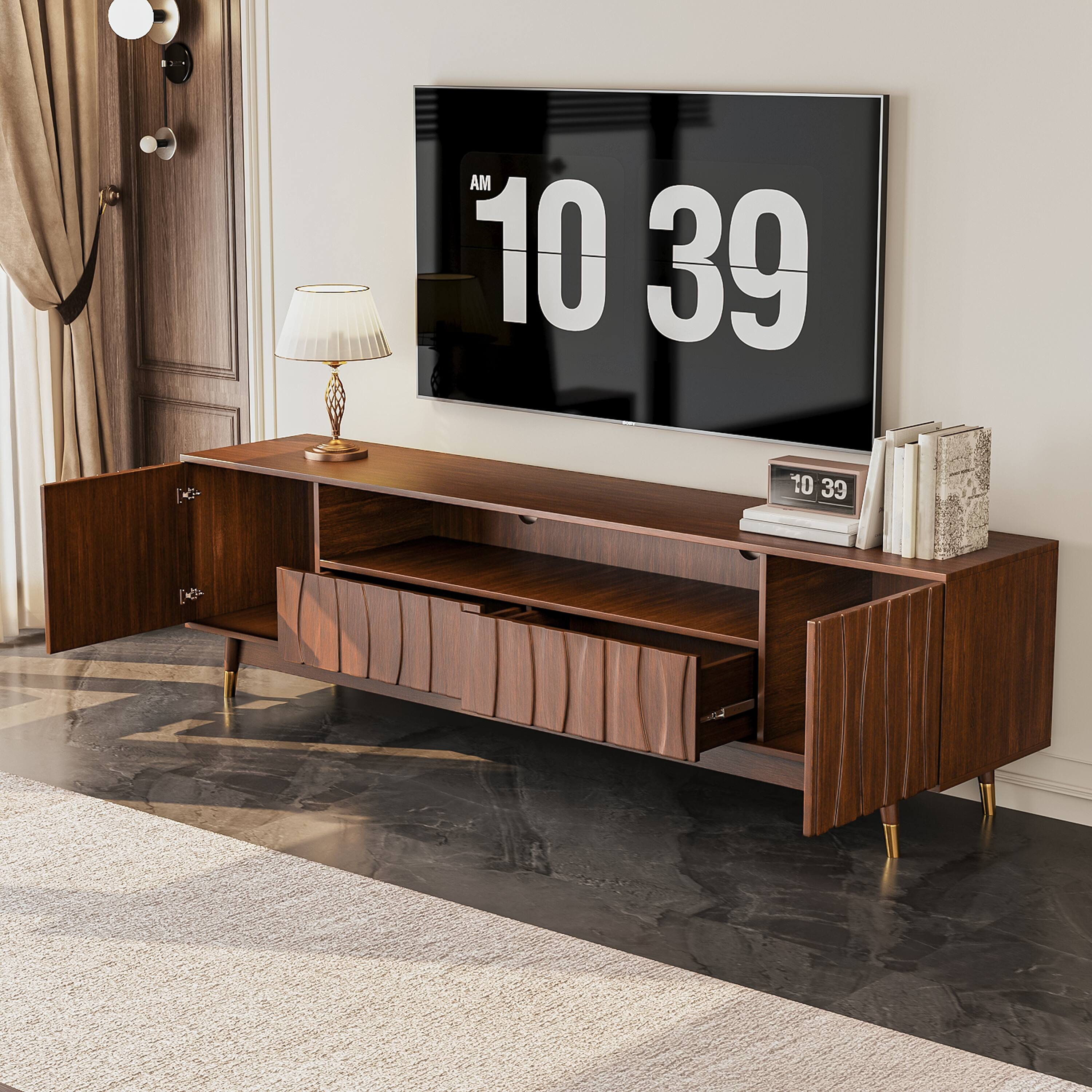 Alt View 1. MSOOB - 78.7 Inch Brown TV Stand For 85 Inch TV, Mid Century Modern Walnut Finish Media Console With Storage Drawers - brown.