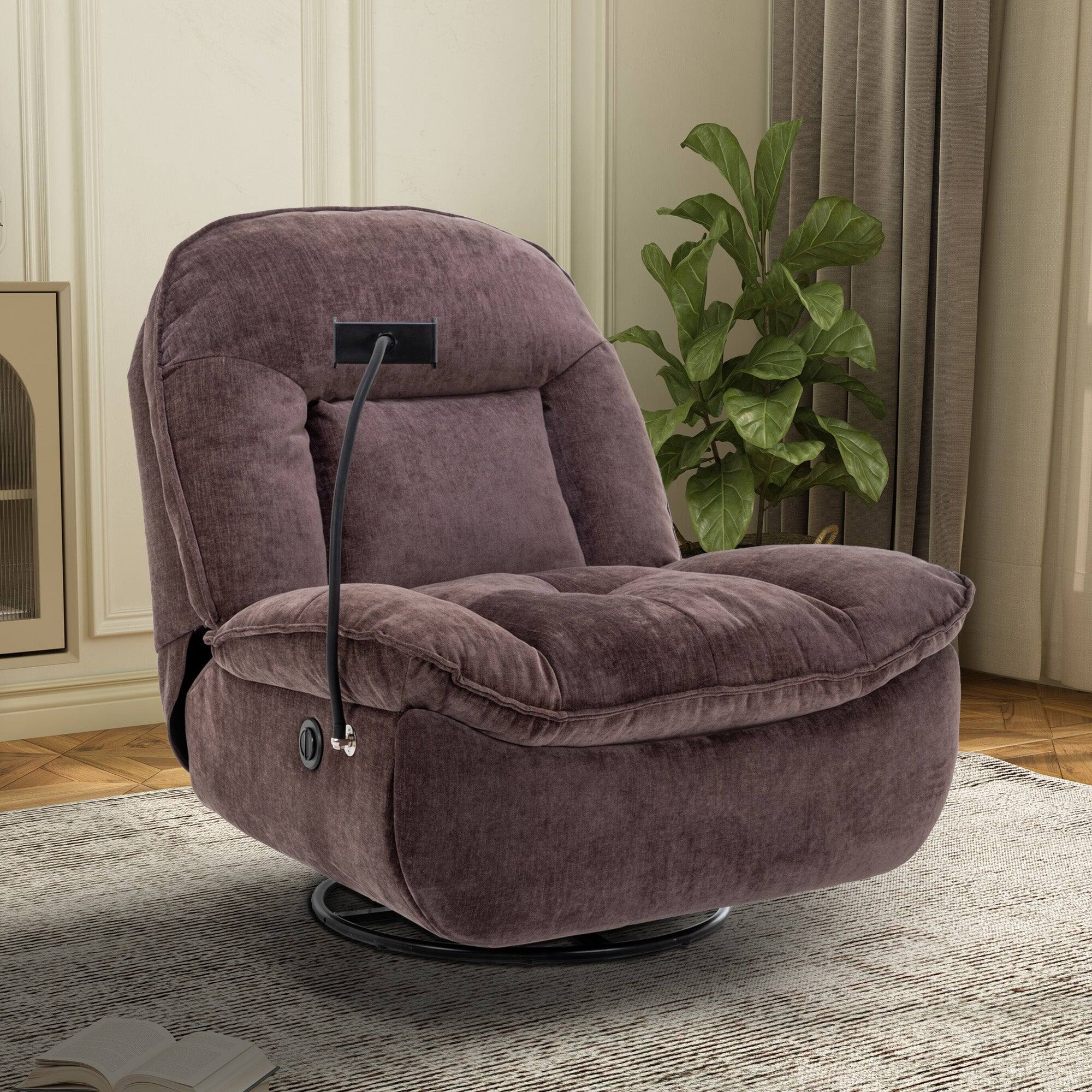 Alt View 4. Boyel Living - Chenille Fabric Swivel Recliner with Mobile Phone Bracket - Brown.