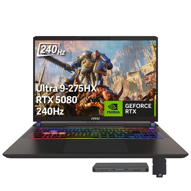 MSI - Vector 16" 240Hz QHD+ Gaming Laptop,Intel Ultra 9-275HX,GeForce RTX 5080,64GB RAM,4TB SSD+1TB Dock Set,Win 11 - Gray