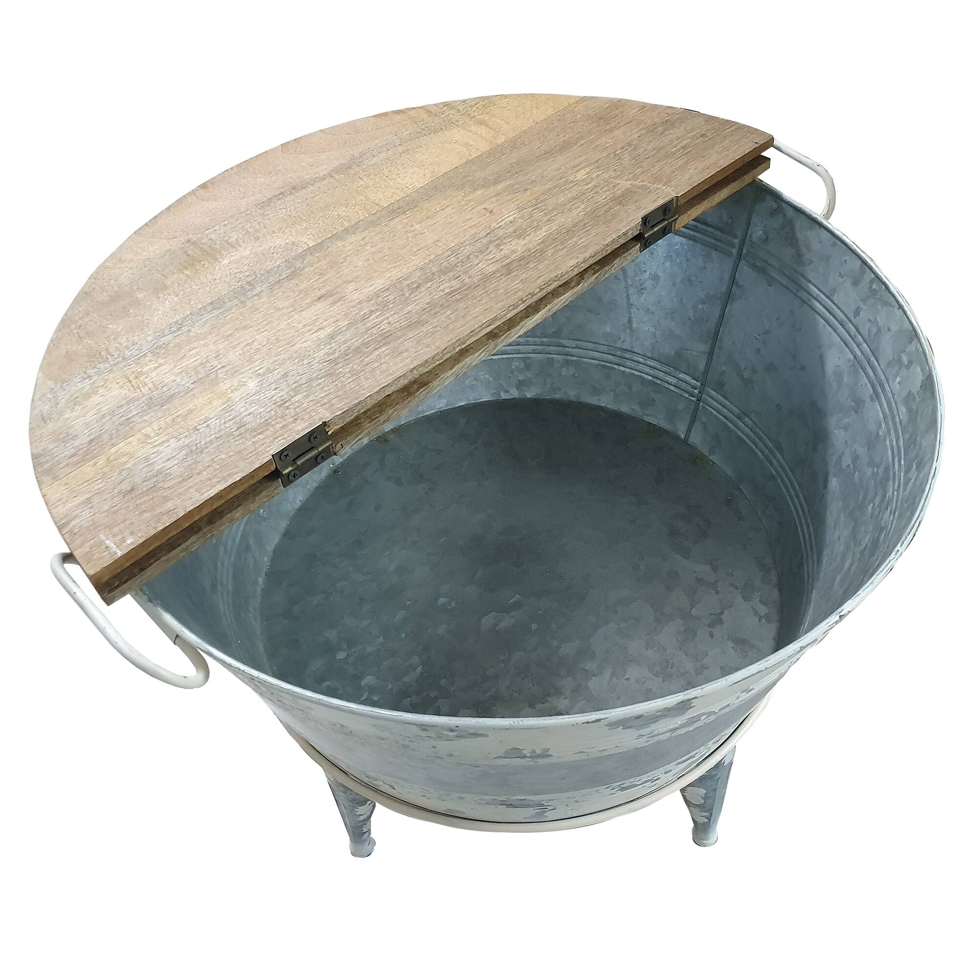 Alt View 2. Manhattan Lane - 26 inch Accent Round Cocktail Table, Tub Like Iron Base - Brown, Gray and Washed White.