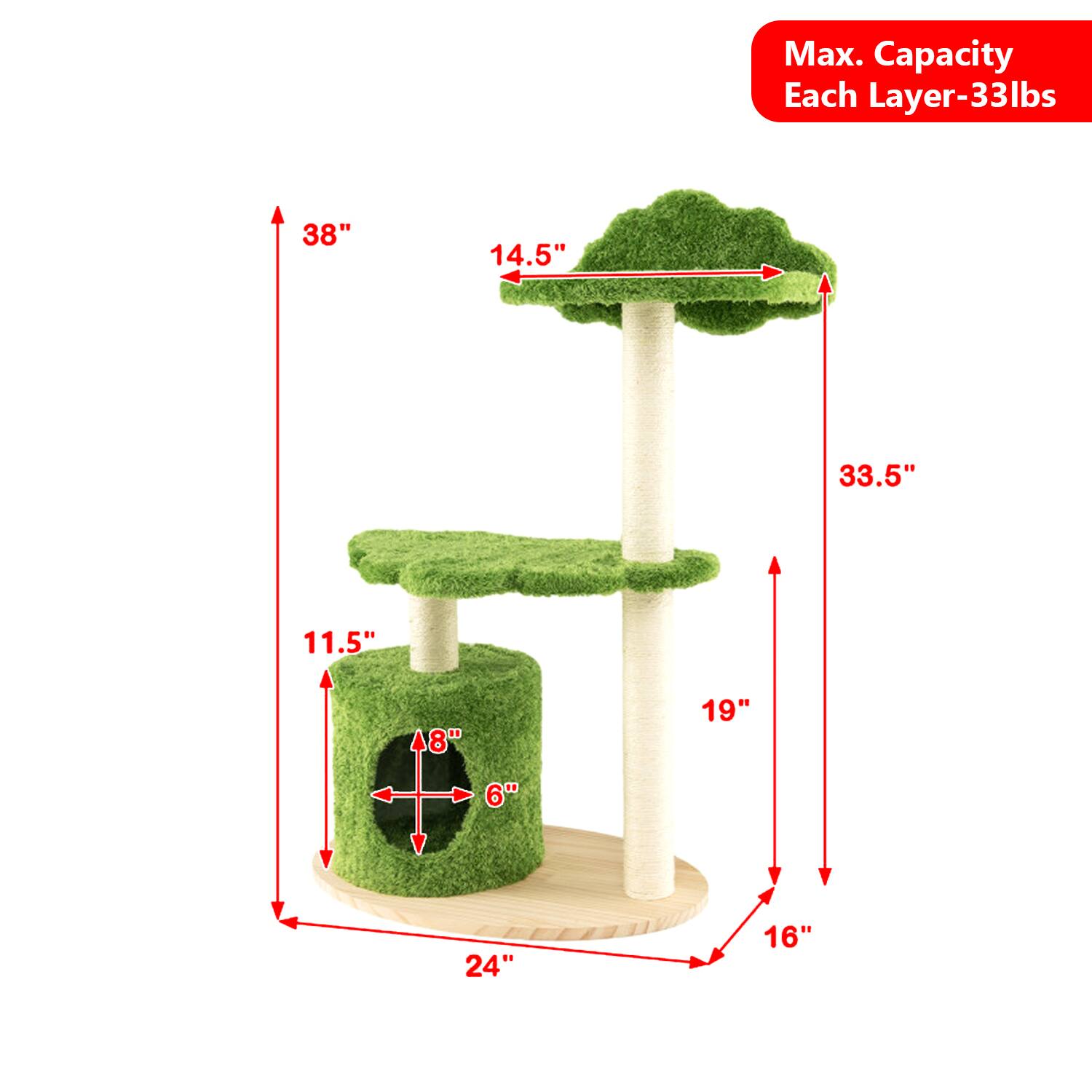 Max. Capacity Each Layer-33lbs  
38"  
14.5"  
33.5"  
11.5"  
8"  
19"  
6"  
24"  
16"