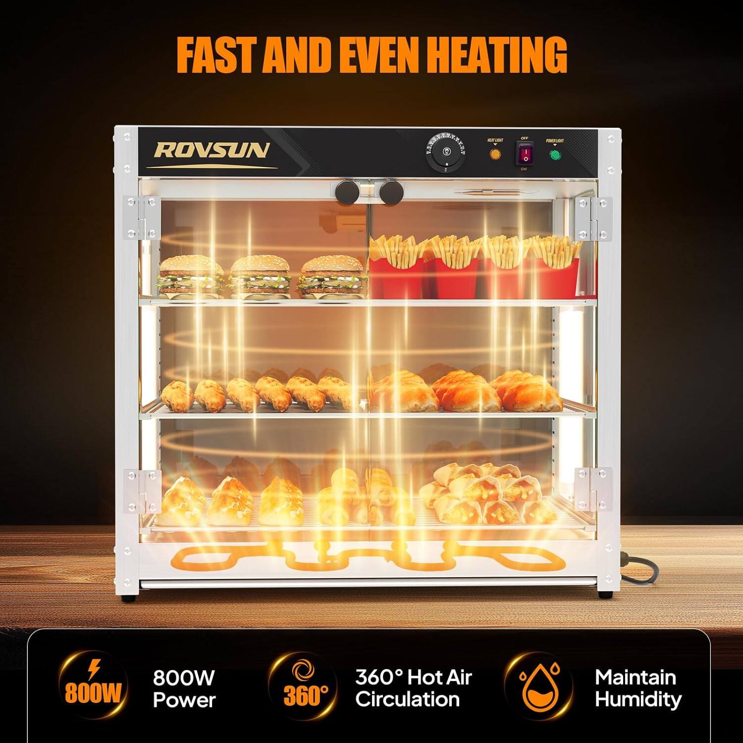 FAST AND EVEN HEATING

ROVSUN

800W Power
360° Hot Air Circulation
Maintain Humidity