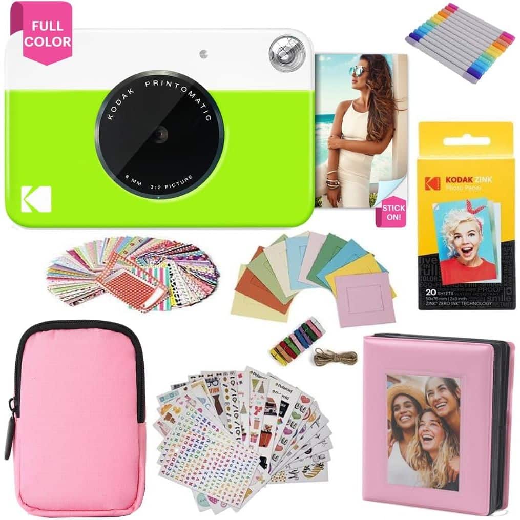 Kodak - Printomatic Instant Camera Gift Bundle with Pink Case, 20 Zink Sheets, Album & More - Green