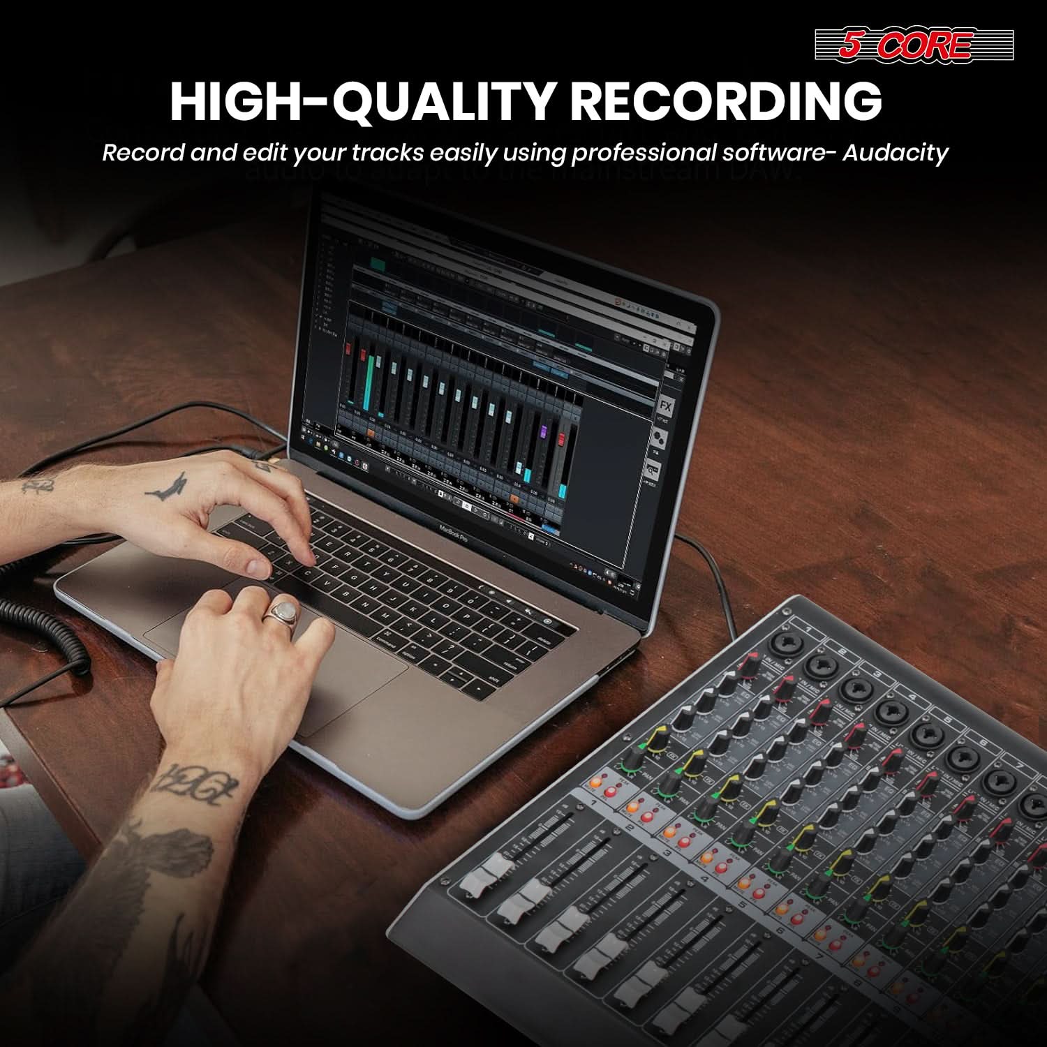 5 CORE

HIGH-QUALITY RECORDING

Record and edit your tracks easily using professional software - Audacity