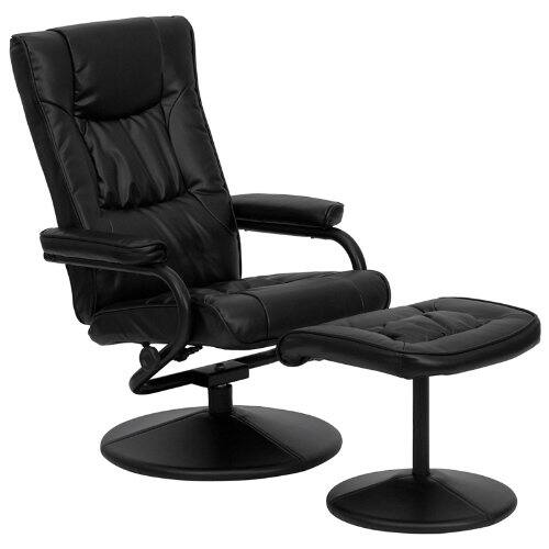 Hivvago - Black Faux Leather Recliner Chair with Swivel Seat and Ottoman - FLROB109