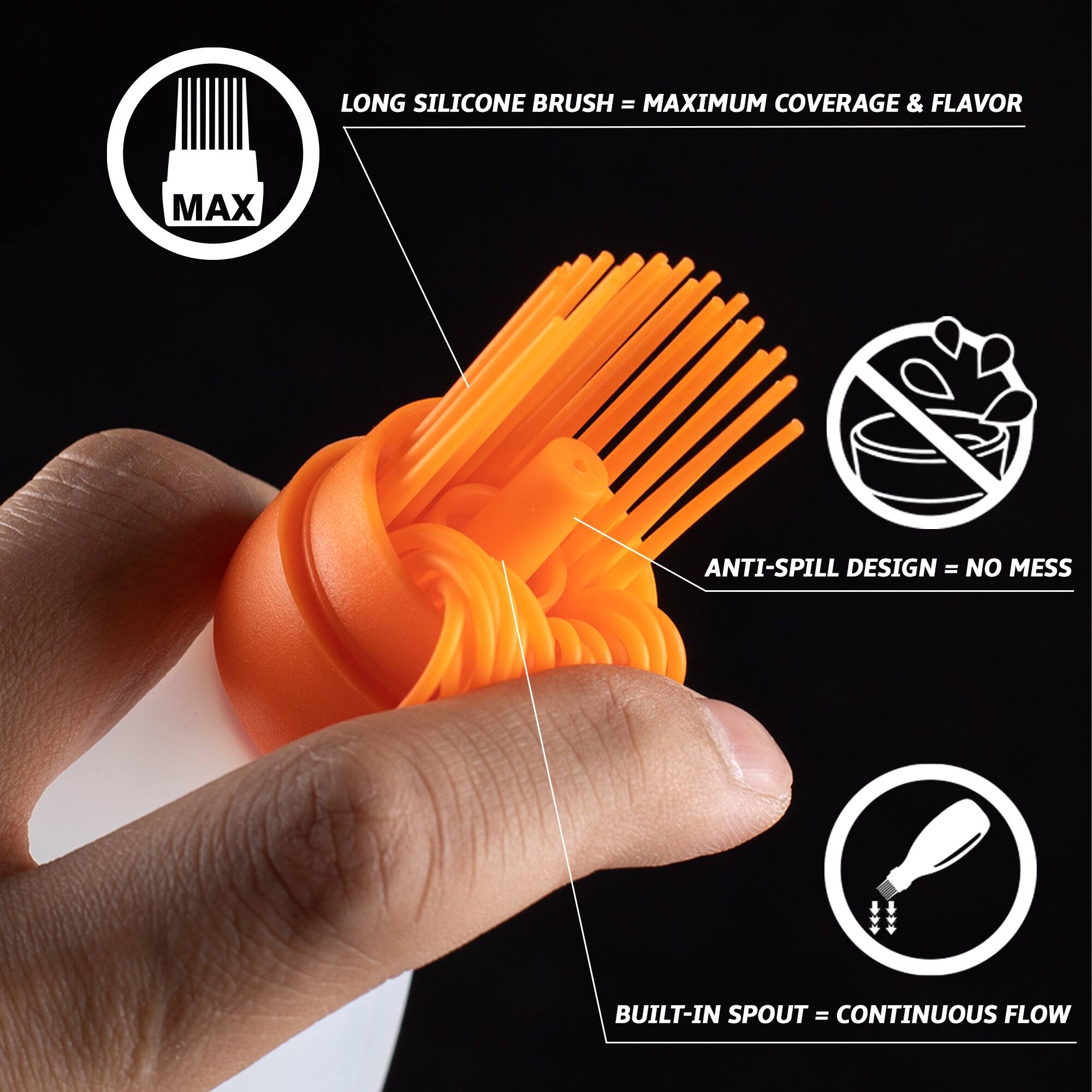 Alt View 1. Gourmet Easy - Silicone Pastry Brush, All-in-One Slicone Basting Brush with Sauce Bottle, Heat Resistant BBQ Accessories - Orange.