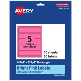 Avery - Printable Rectangle Labels, Bright 1.75" x 7.75", 50ct - Pink