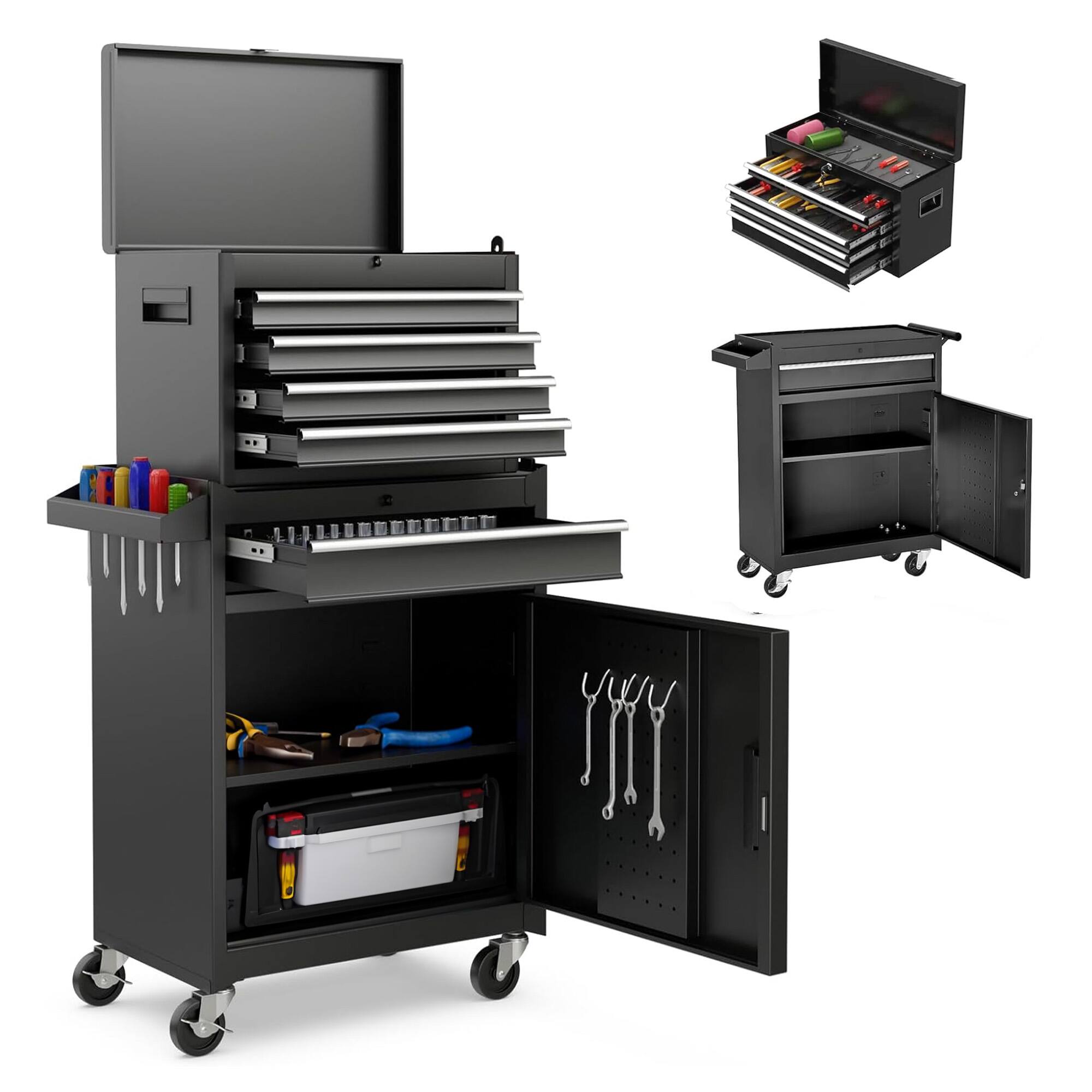 Alt View 1. LOVMOR - 5 Drawer Rolling Tool Storage Cabinet with Detachable Top Box Lockable Wheels and 154pcs Tool Set.