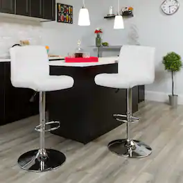 Emma + Oliver - Swivel Rolled Seat Adjustable Height Barstool with Chrome Base - White